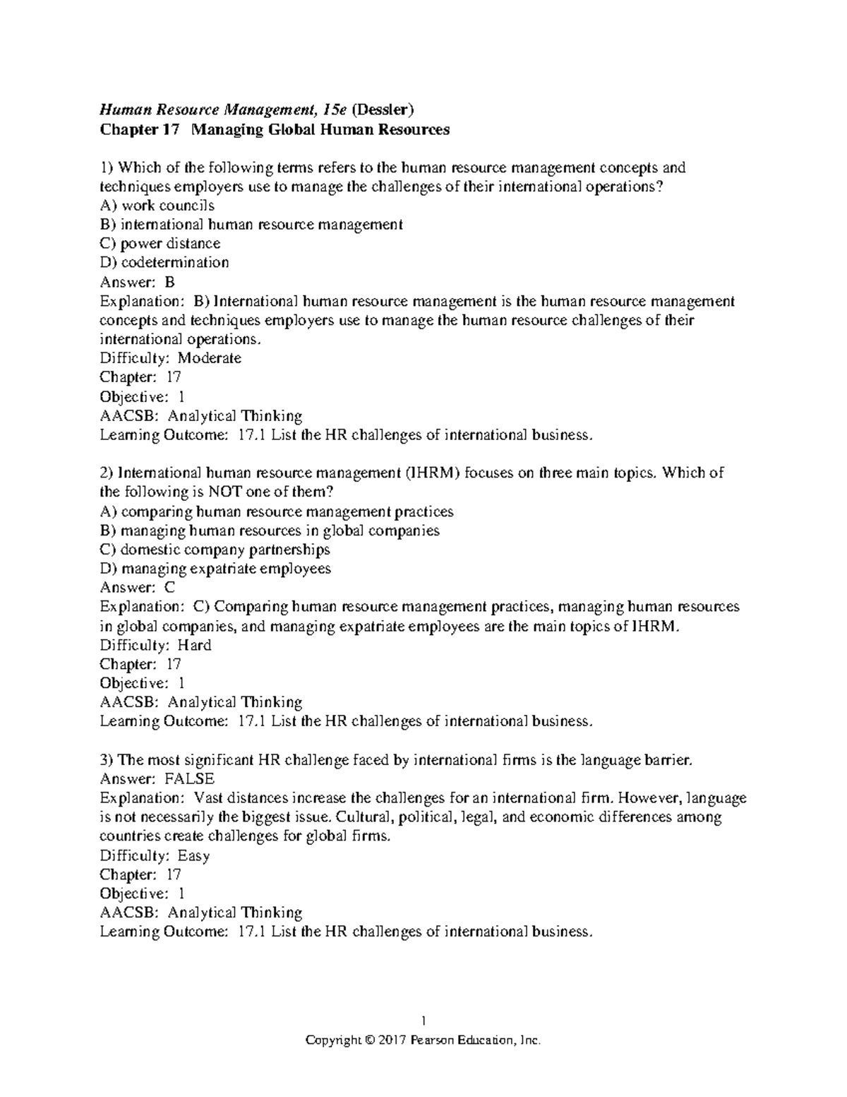 HRM-Chapter 17: Managing Global Human Resources Challenges - Studocu