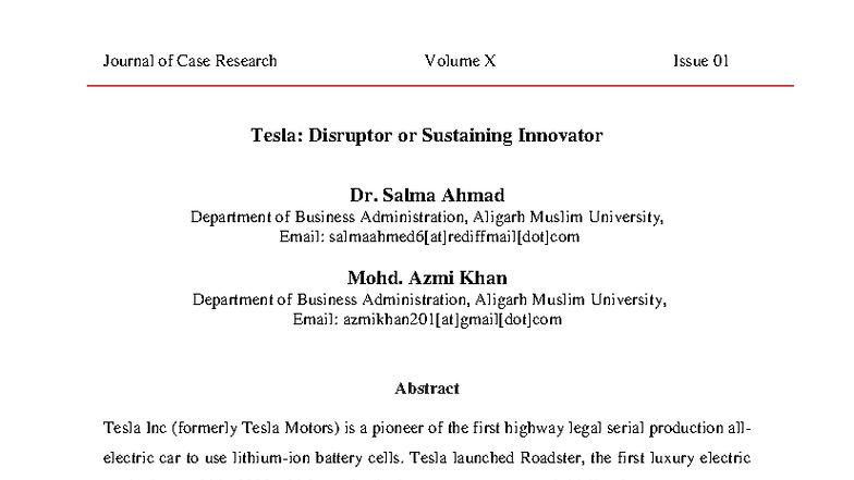 Case Study: Tesla's Disruption in the Auto Industry (Case02-June2019 ...