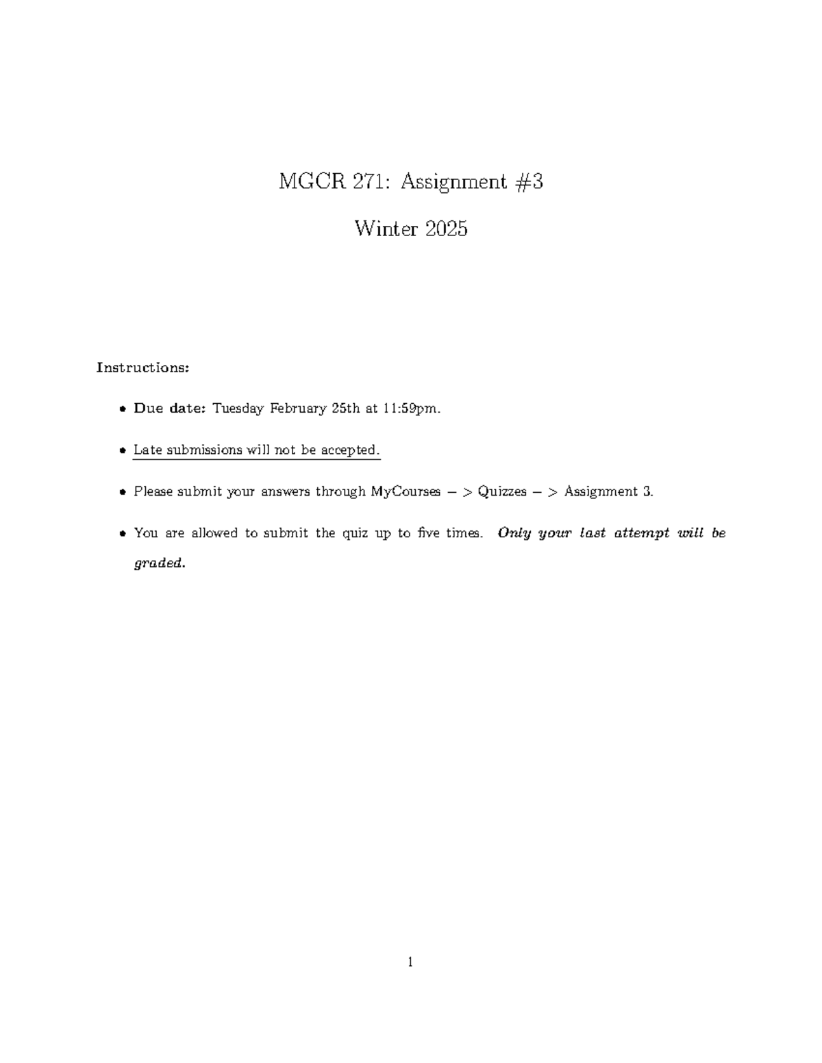 Assignment 3 W25 - MGCR 271: Assignment Winter 2025 Instructions: Due ...