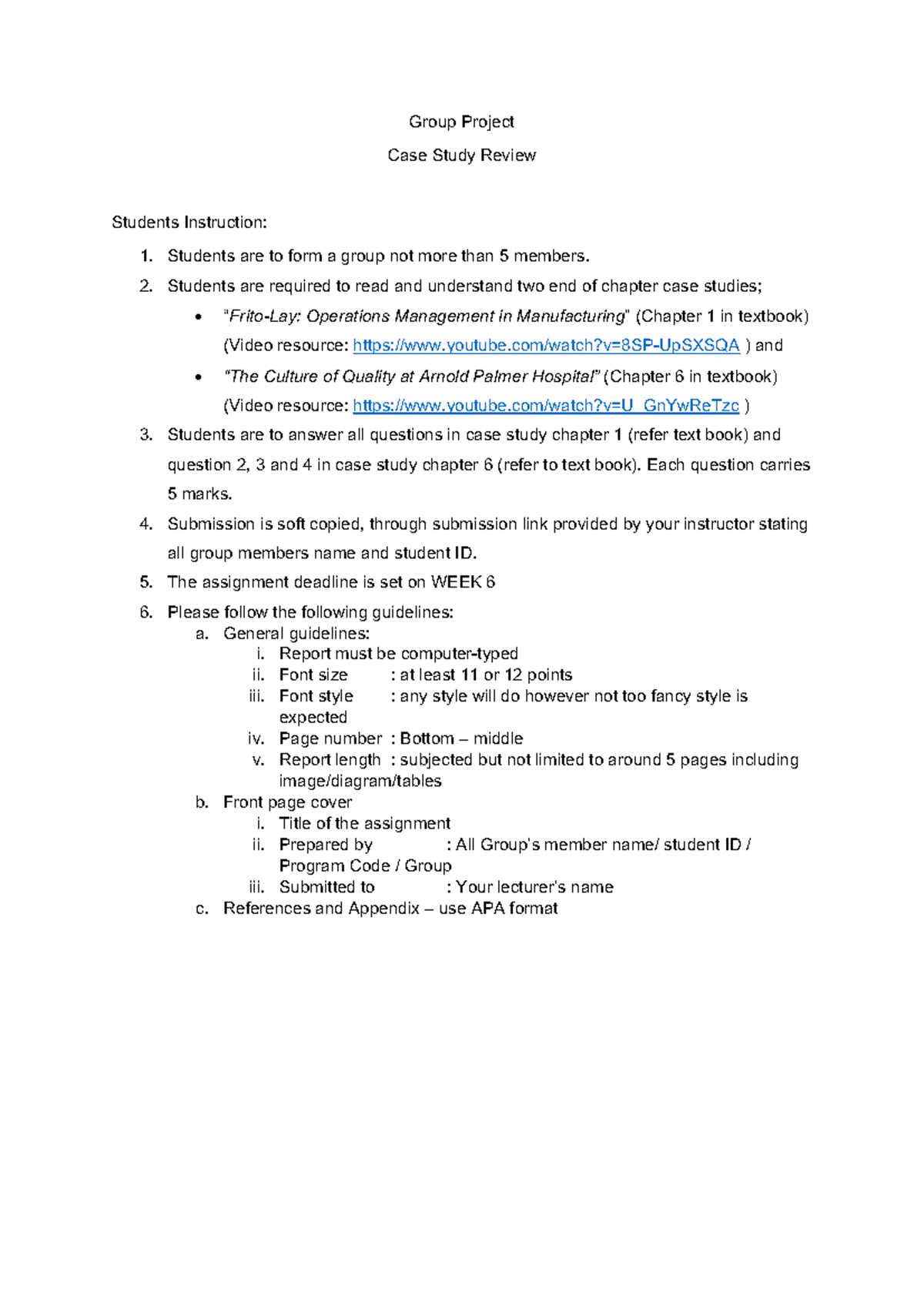 OPM537 Group Project Case Study Instructions and Guidelines - Studocu