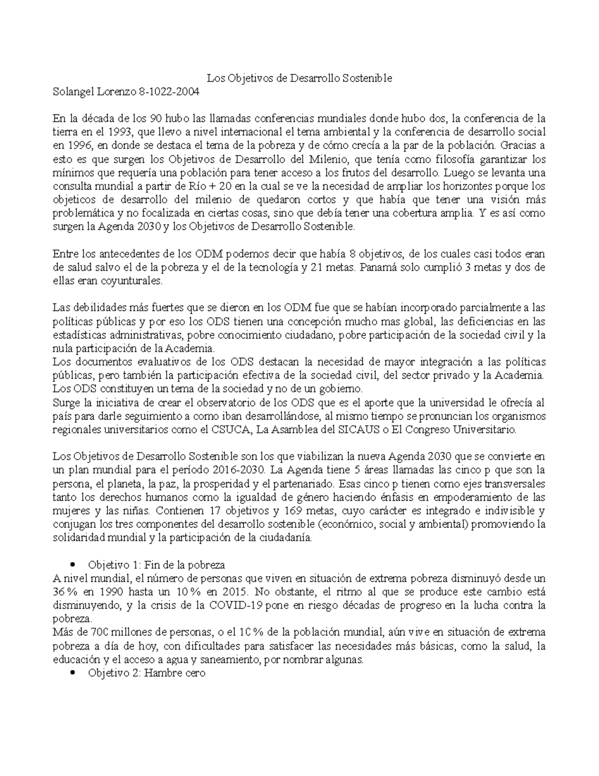 Ensayo sobre los ODS y su Impacto en la Agenda 2030 - Studocu