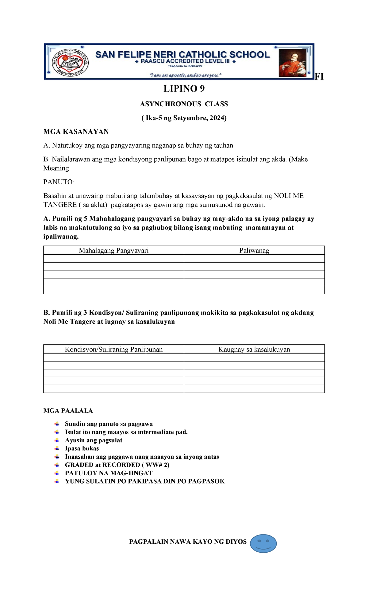 Filipino 9 Asynchronous Activities on Noli Me Tangere - SEP 5, 2024 ...
