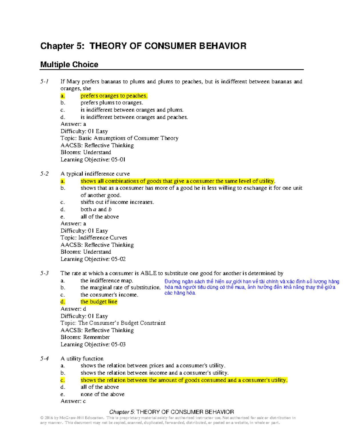 Chapter 5: Consumer Behavior Theory MCQs - 12e TB - Studocu