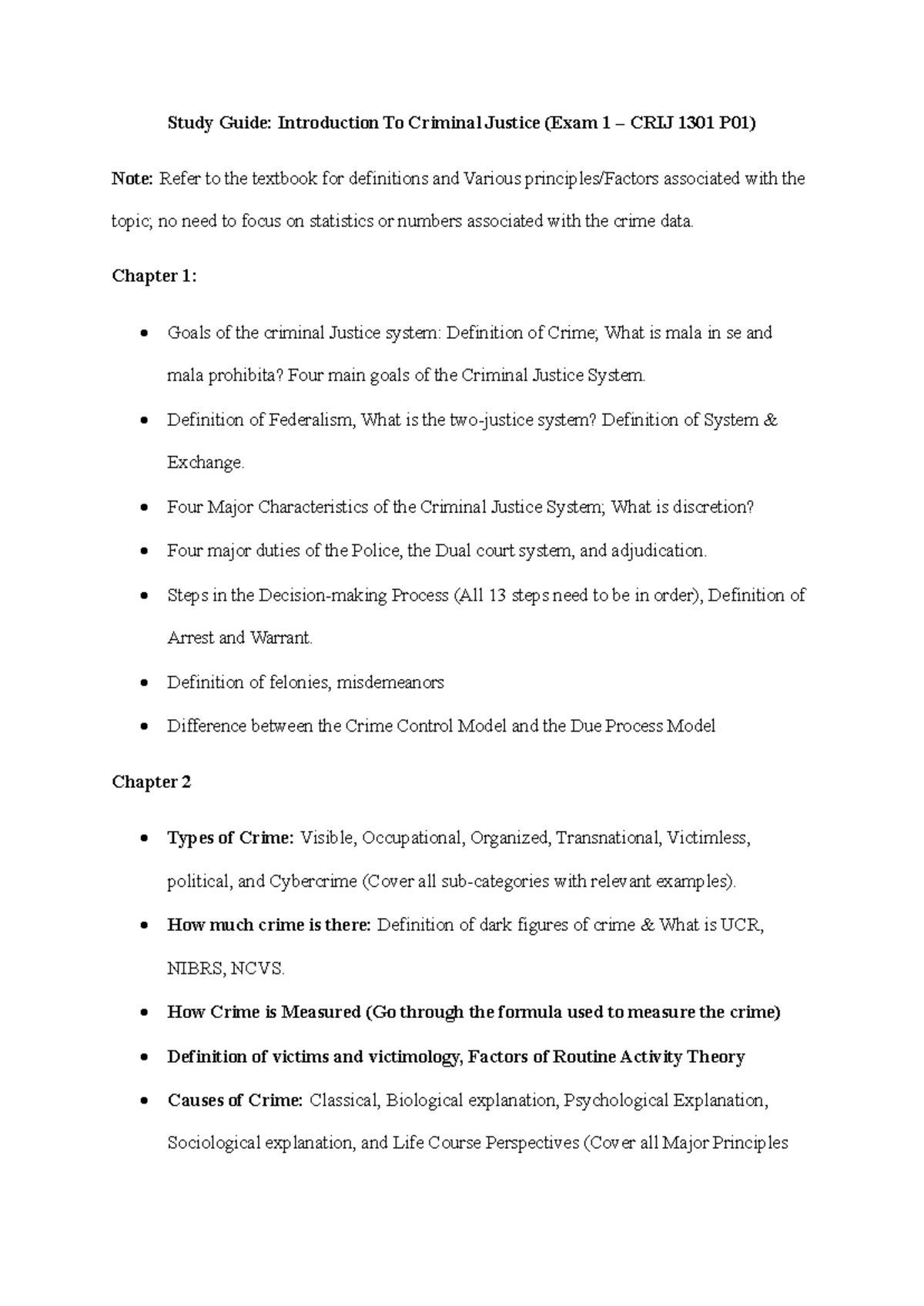 Study Guide: Intro to Criminal Justice (Exam 1 - CRIJ 1301 P01) - Studocu