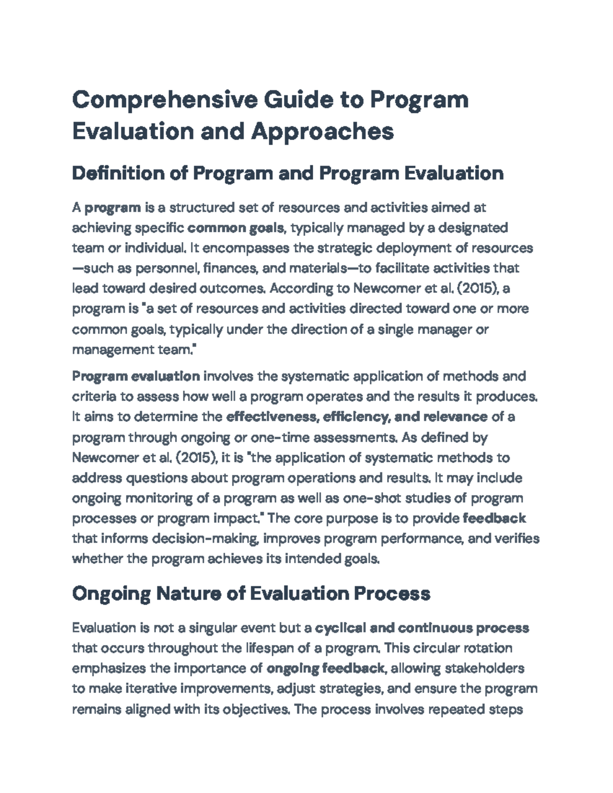 Comprehensive Guide to Program Evaluation Approaches (Course Code ...