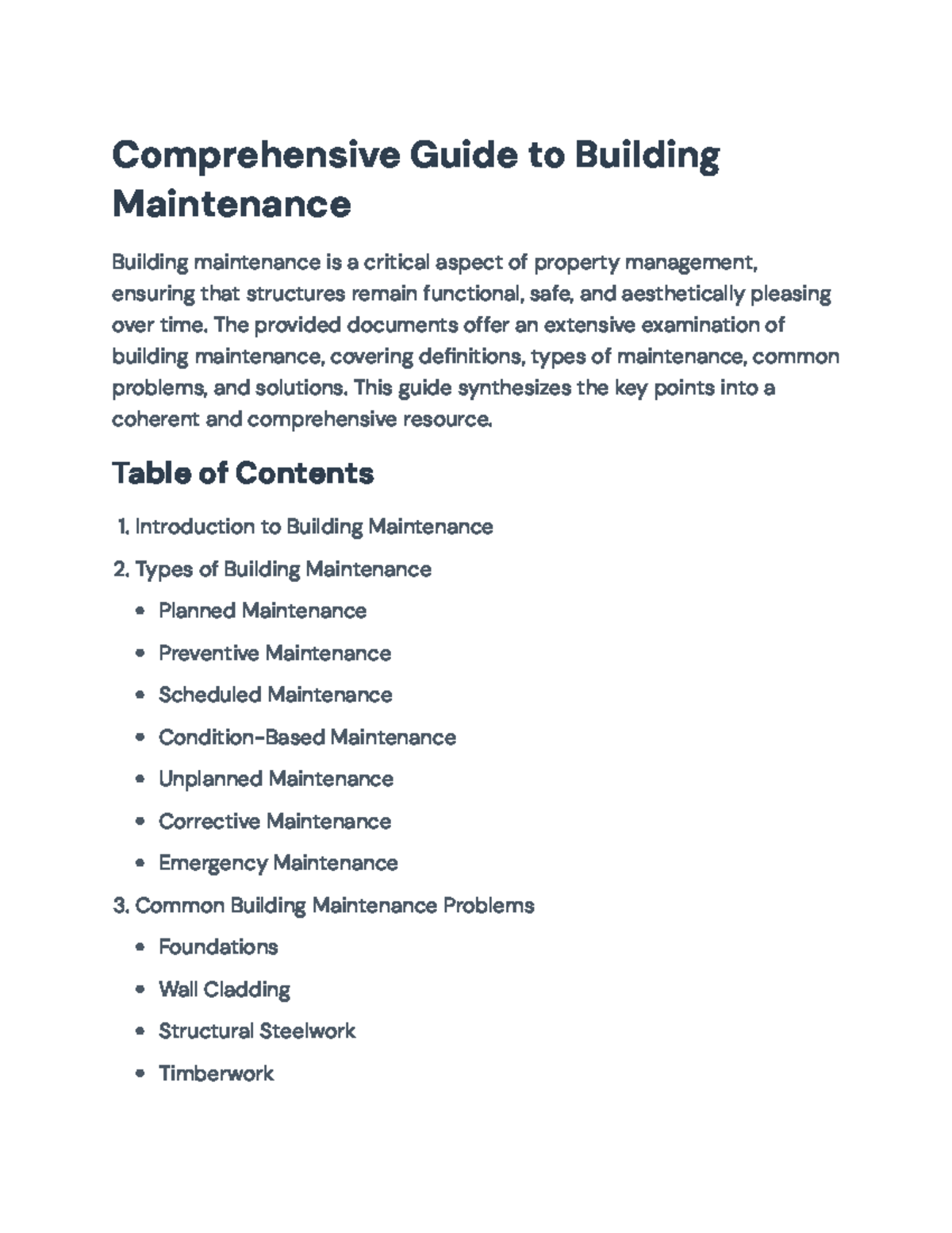 Comprehensive Guide to Building Maintenance (Course Code: BMT100 ...