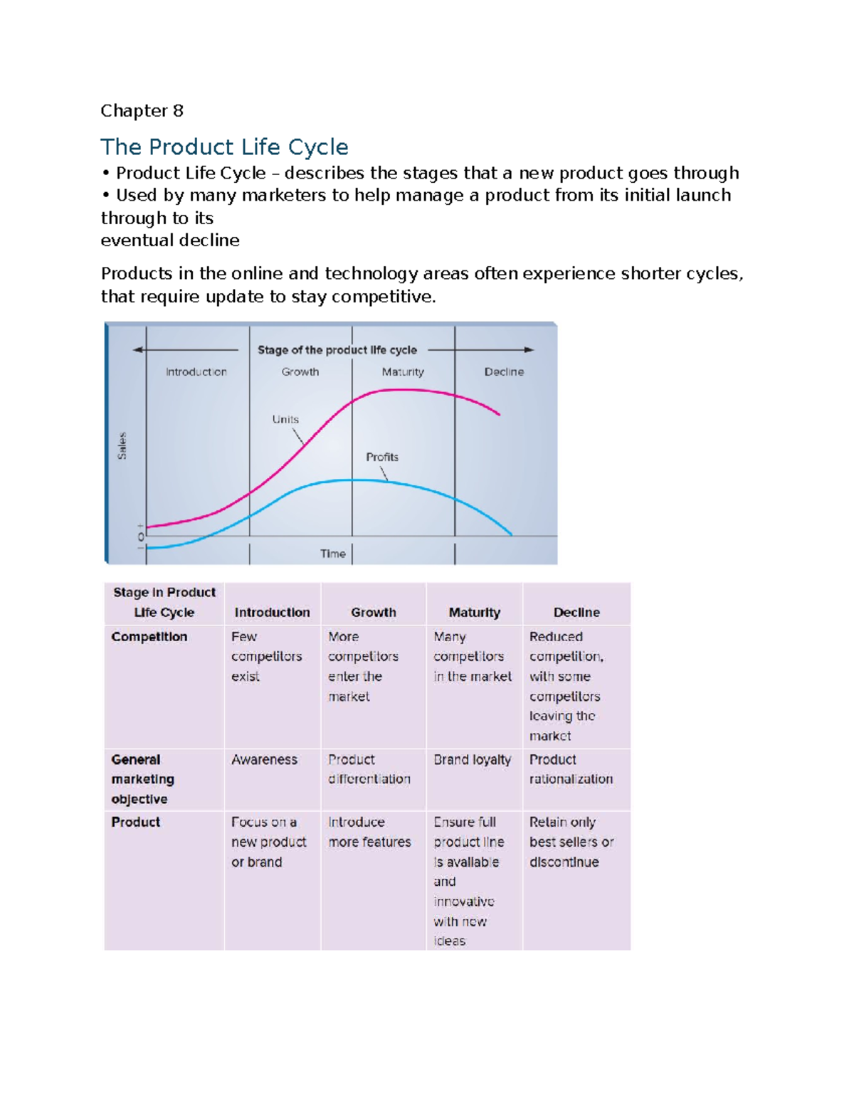 Marketing Chapter 8: Understanding the Product Life Cycle - Studocu
