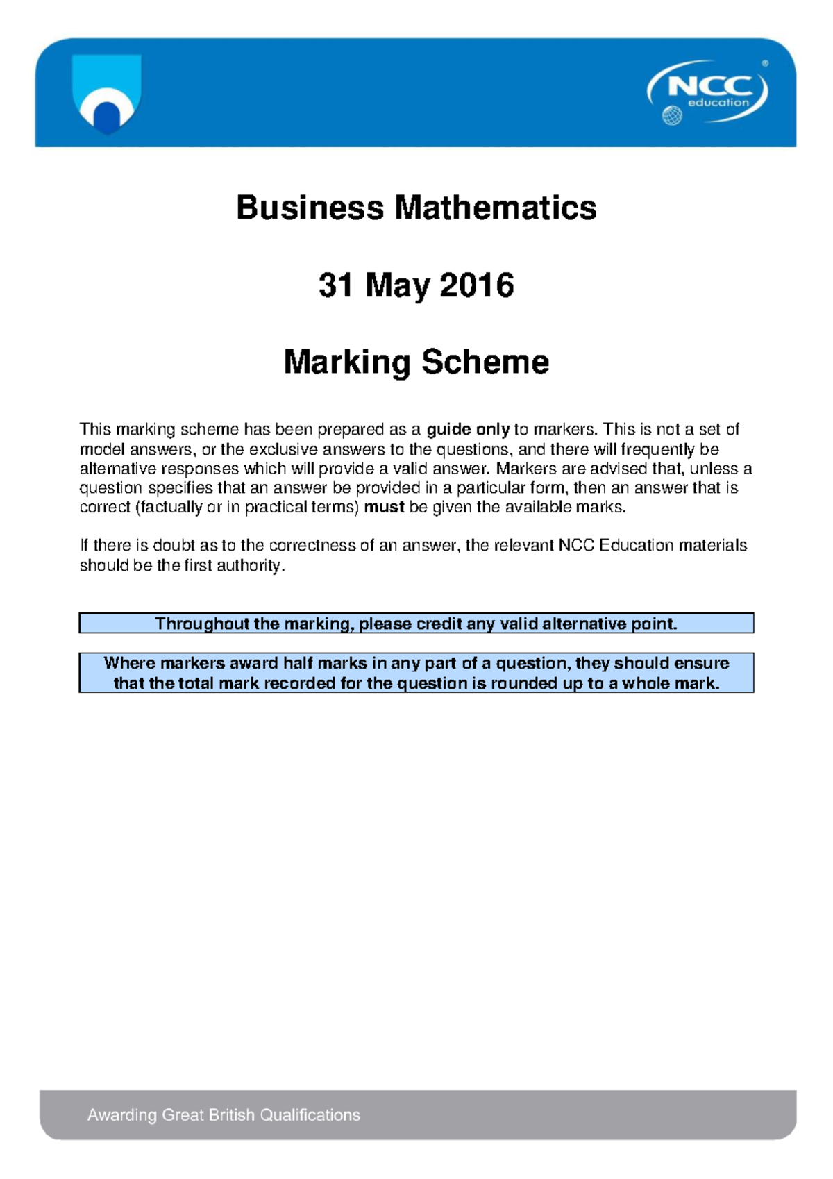 Business Mathematics 31 May 2016 Marking Scheme Memo - Studocu