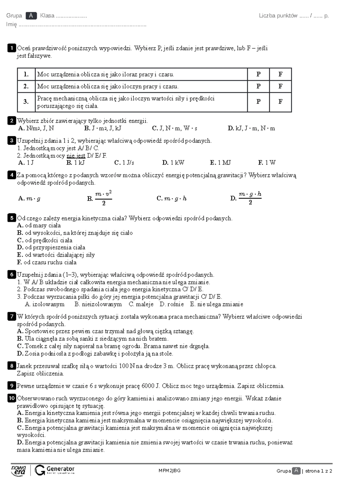 Fizyka Jądrowa Nowa Era Sprawdzian www.studocu.com