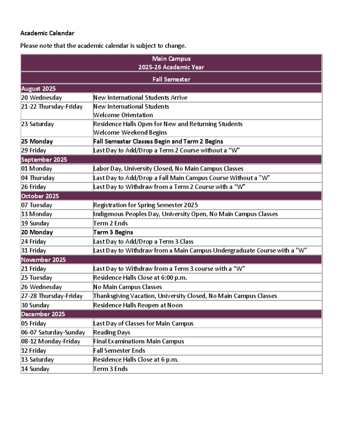 2025-2026 Academic Calendar Overview and Important Dates - Studocu