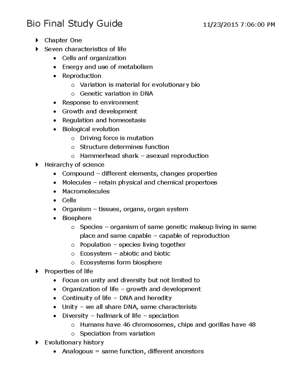Bio 101 Final Exam Study Guide: Key Concepts and Chapter Summaries ...