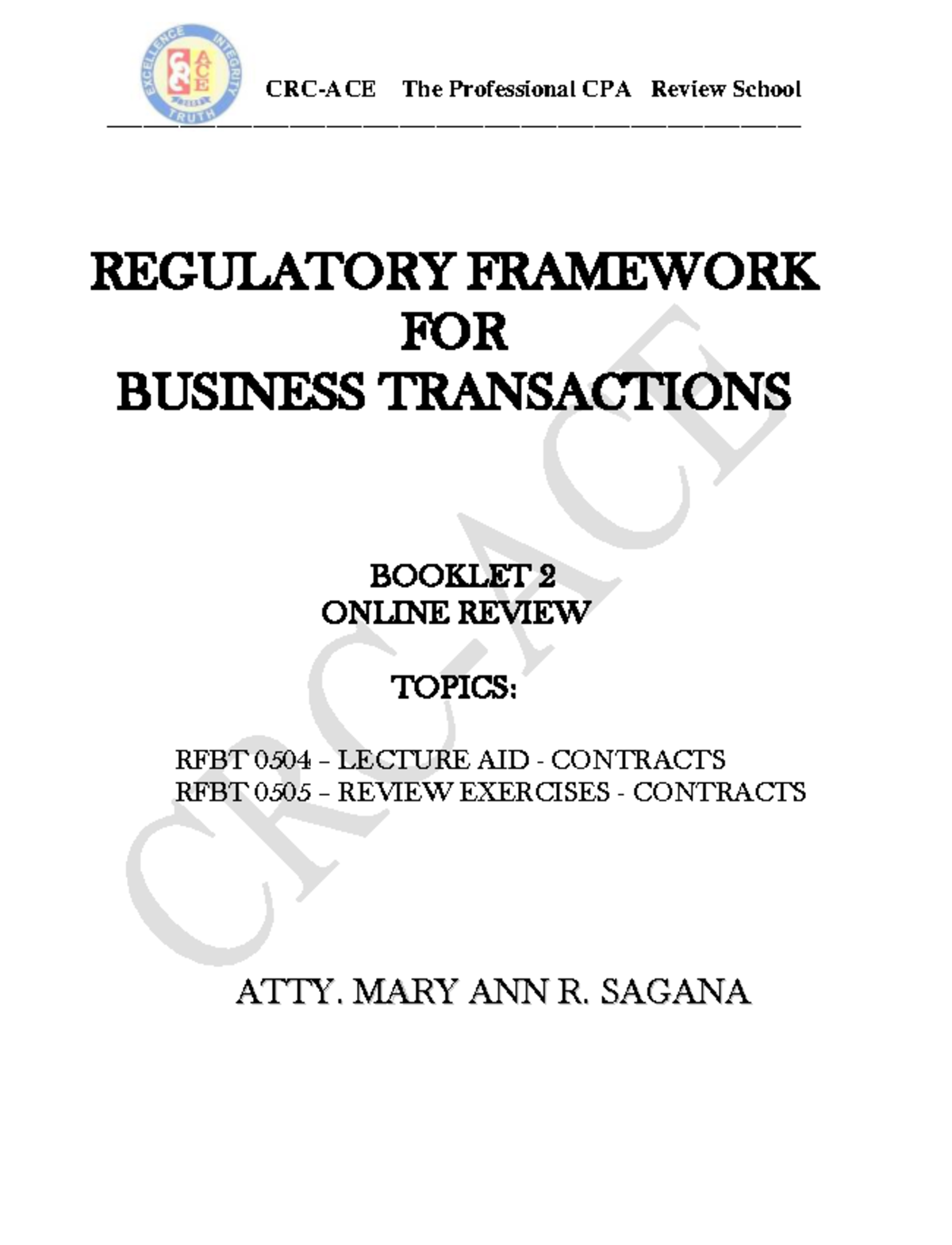 RFBT 0504 & 0505: Comprehensive Review on Contracts and Business ...