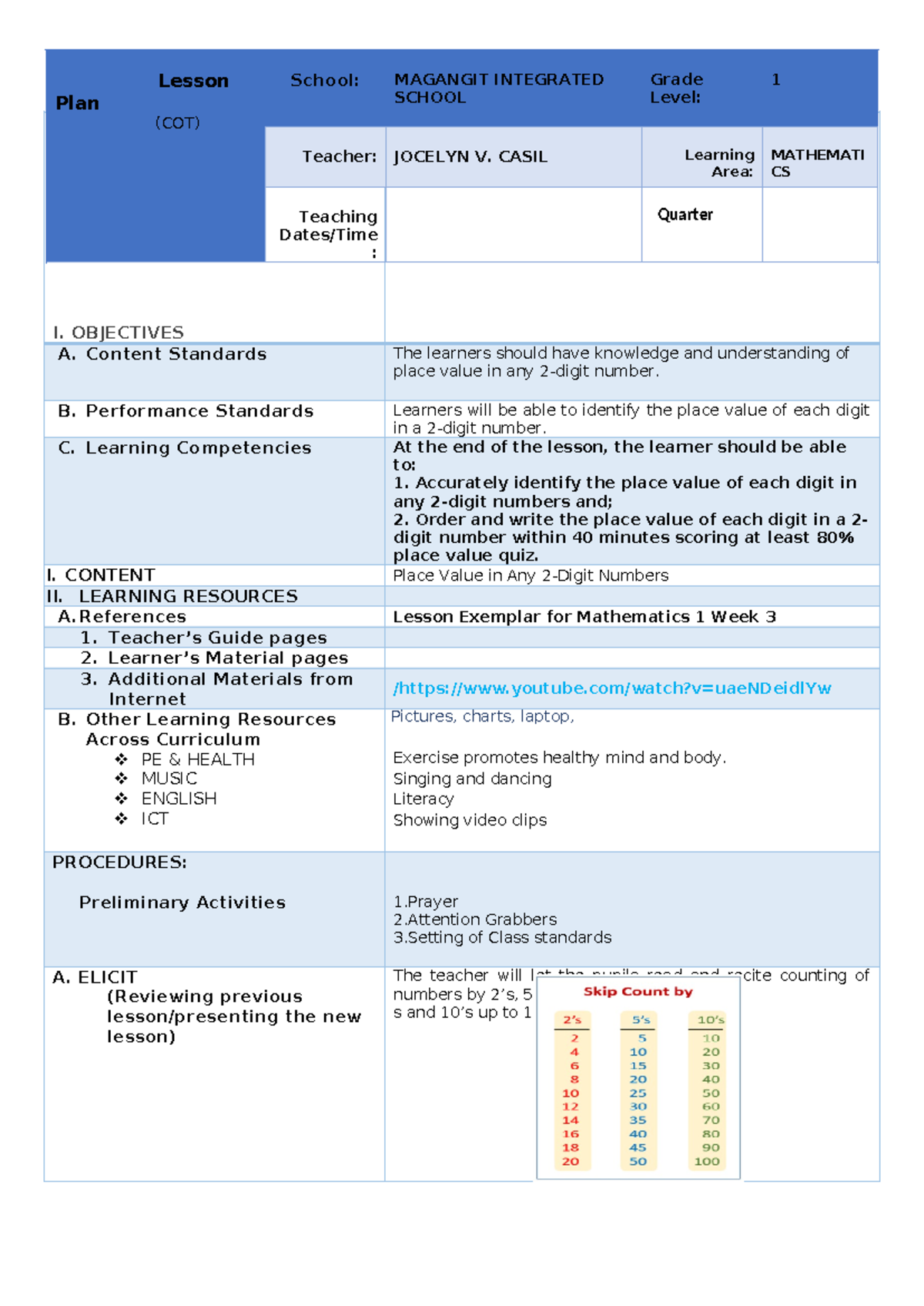 Lesson Plan for Grade 1 Math: Understanding 2-Digit Place Value ...