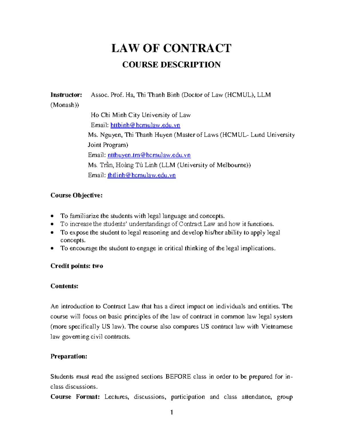 Law-of-Contract Course-Description - 1 LAW OF CONTRACT COURSE ...