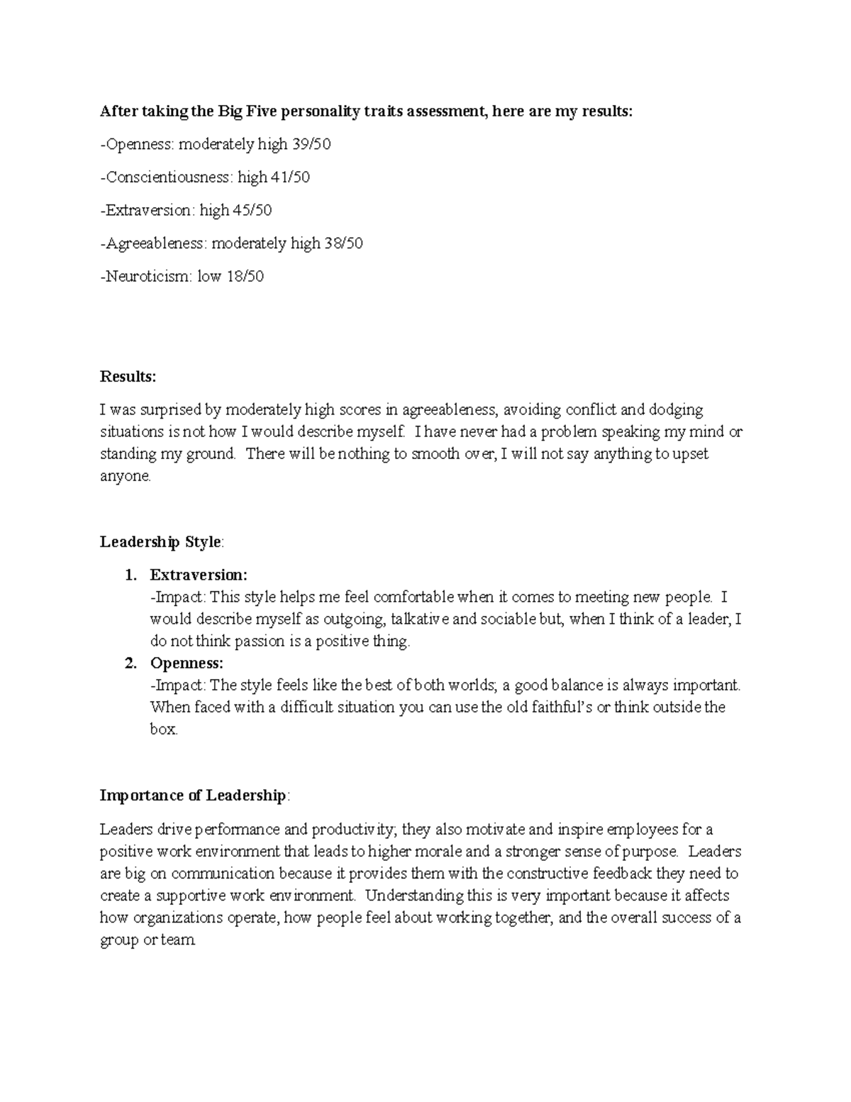 Journal 1-3: Insights on Big Five Personality Traits & Leadership Style ...