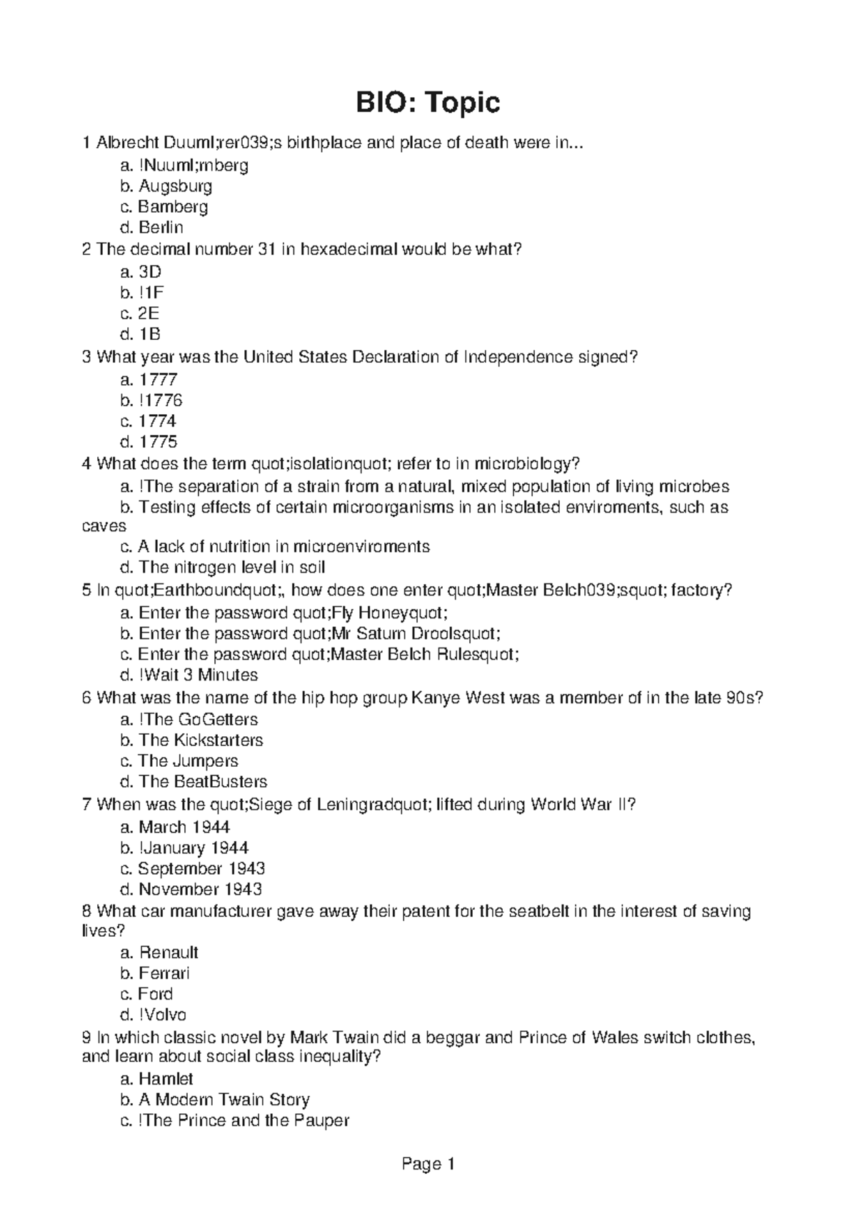 BIO171 Progress Report 10: Quiz Questions and Answers - Studocu