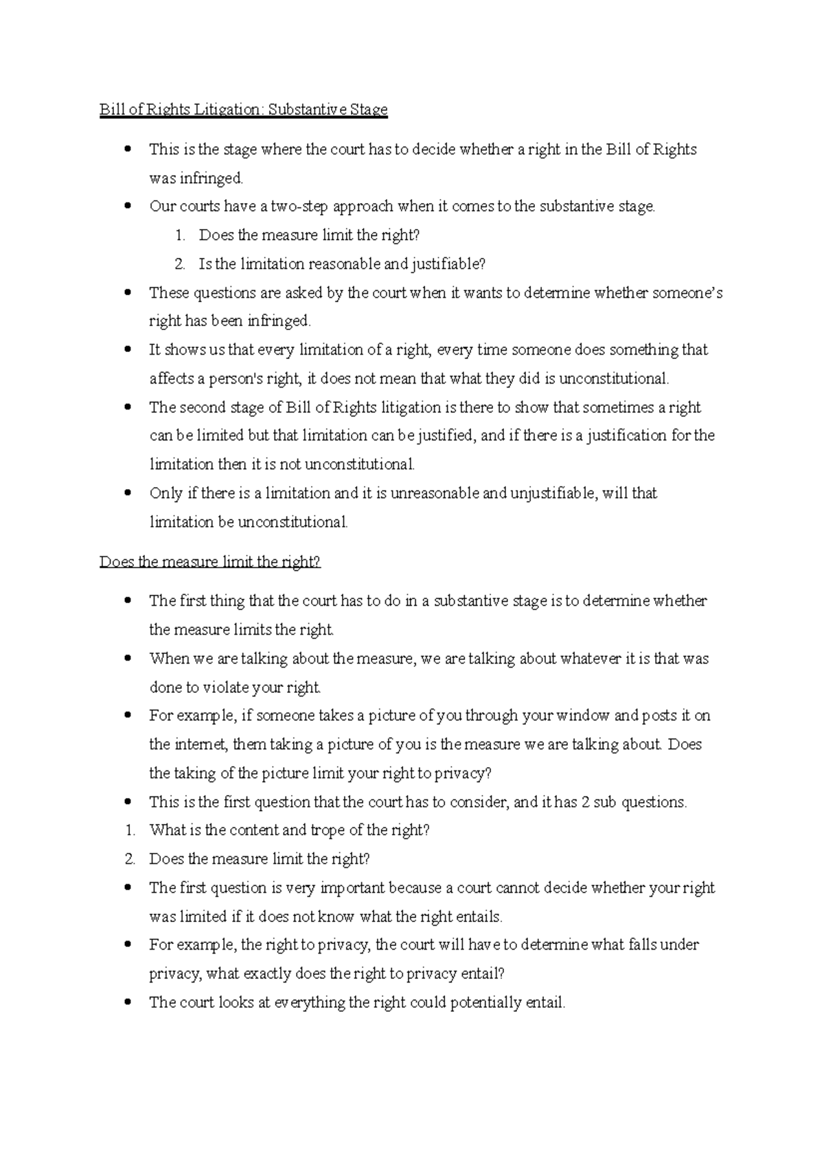 Bill of Rights Litigation: Understanding the Substantive Stage - Studocu