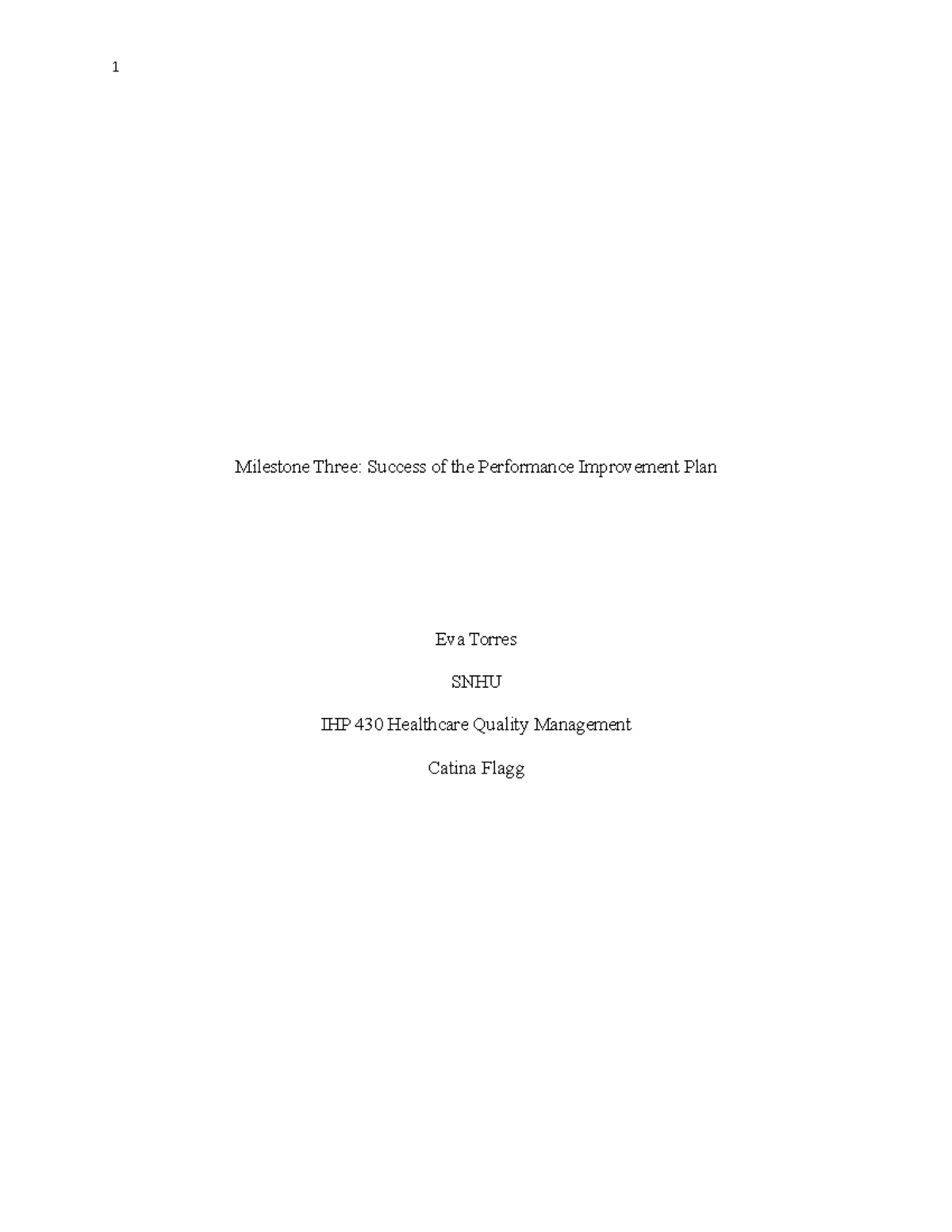 IHP 430 Milestone Three Performance Improvement Plan Implementation ...