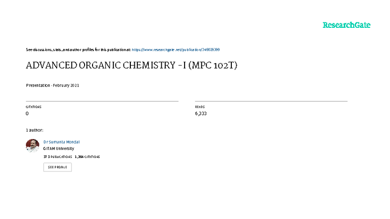 Advanced Organic Chemistry (MPC 102T): Elimination Reactions (E1 & E2 ...