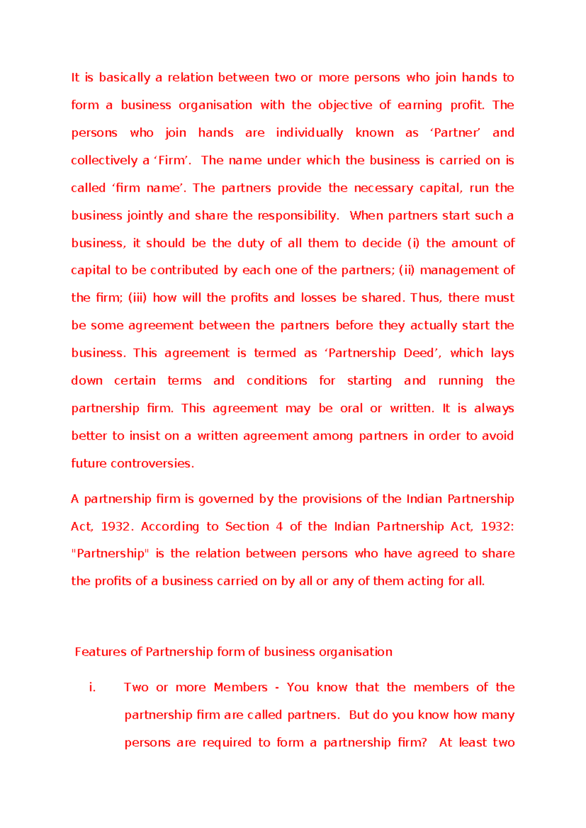 Partnership - It is basically a relation between two or more persons ...