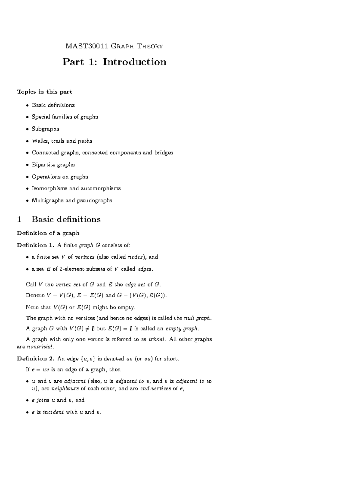 MAST30011 Final Lecture Notes on Graph Theory Concepts - Studocu