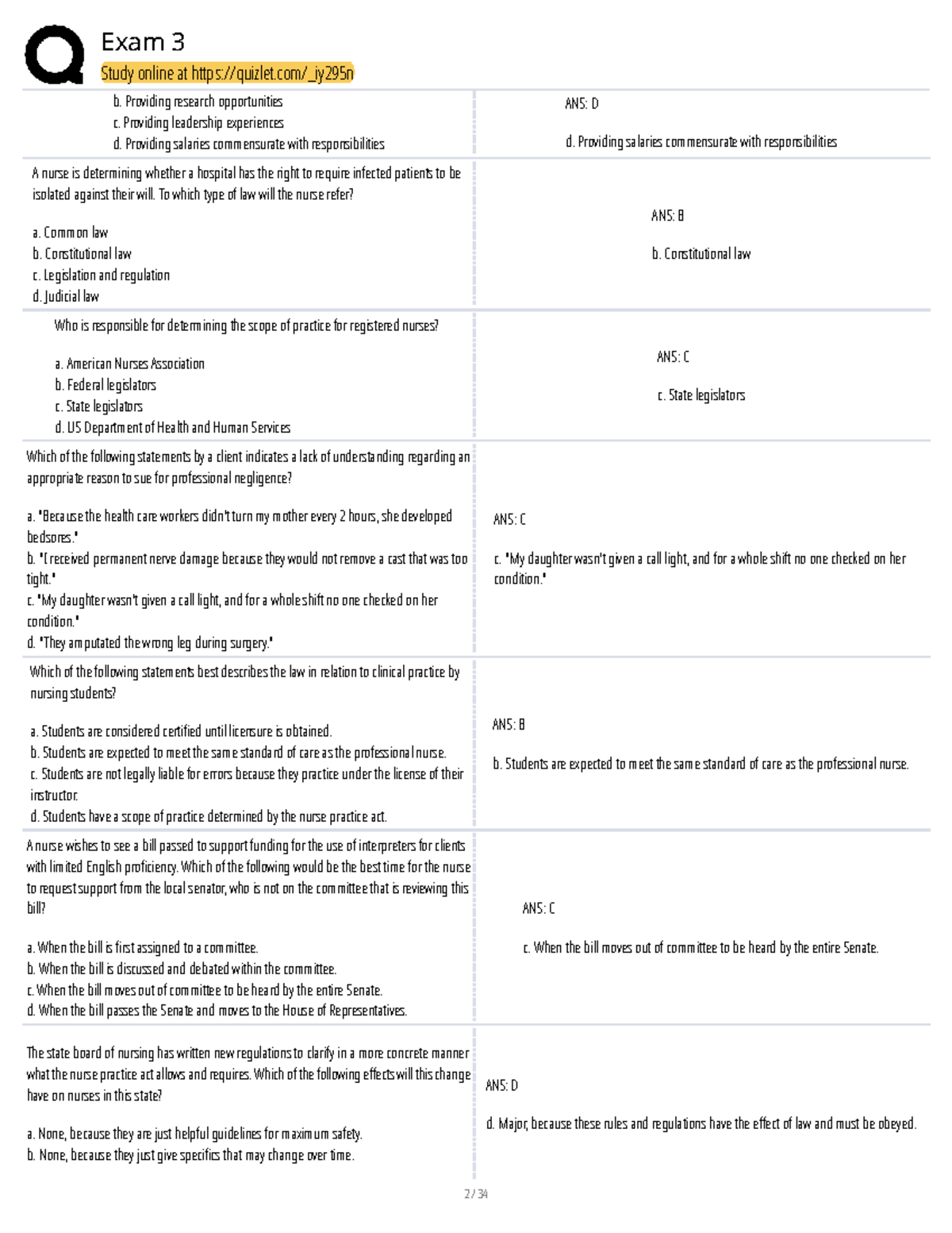 NUR 305 Exam 3 Study Guide: Legal Aspects in Nursing Practice - Studocu