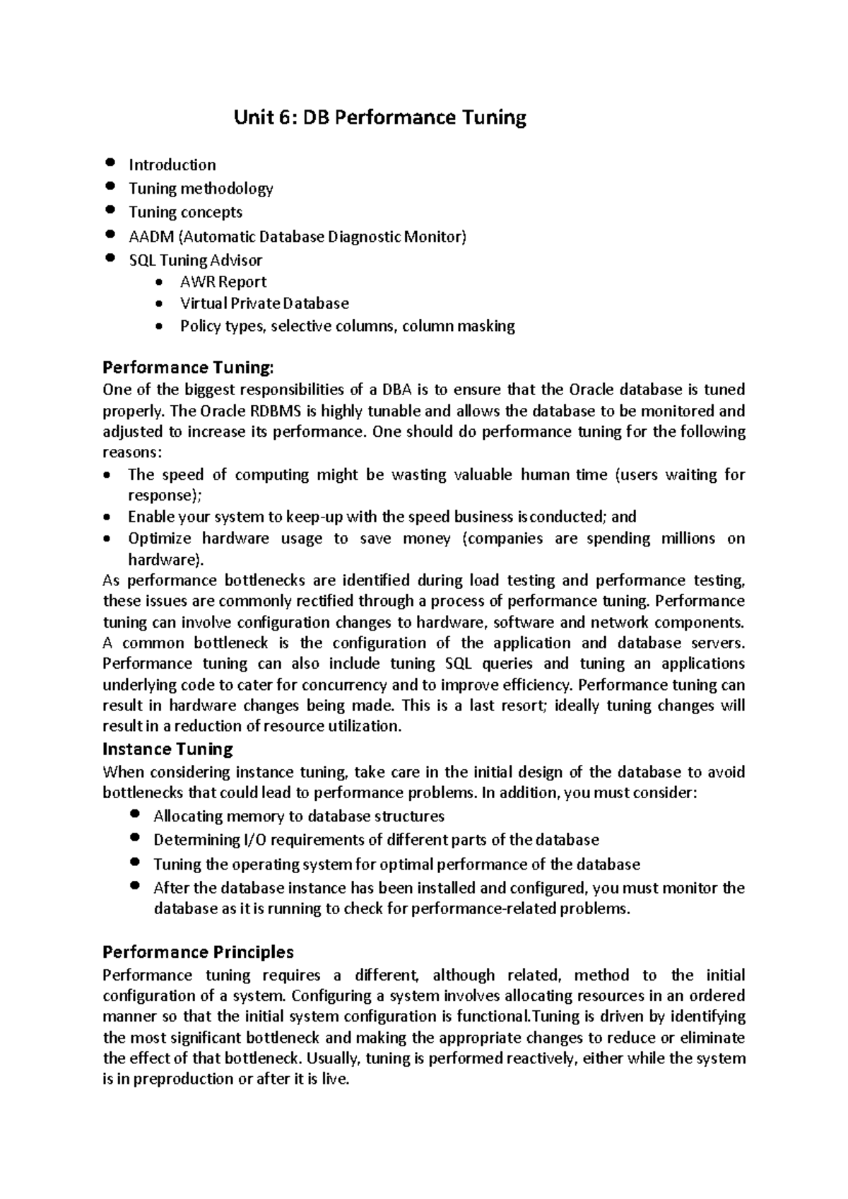 Unit 6: DB Performance Tuning - Key Concepts & Methodologies - Studocu