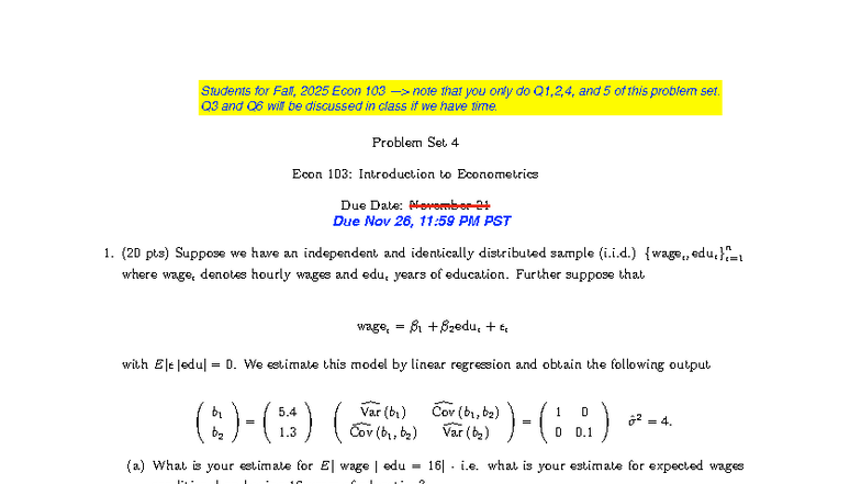 Econ 103 (Fall 2025) - Problem Set 4 Questions and Guidelines - Studocu