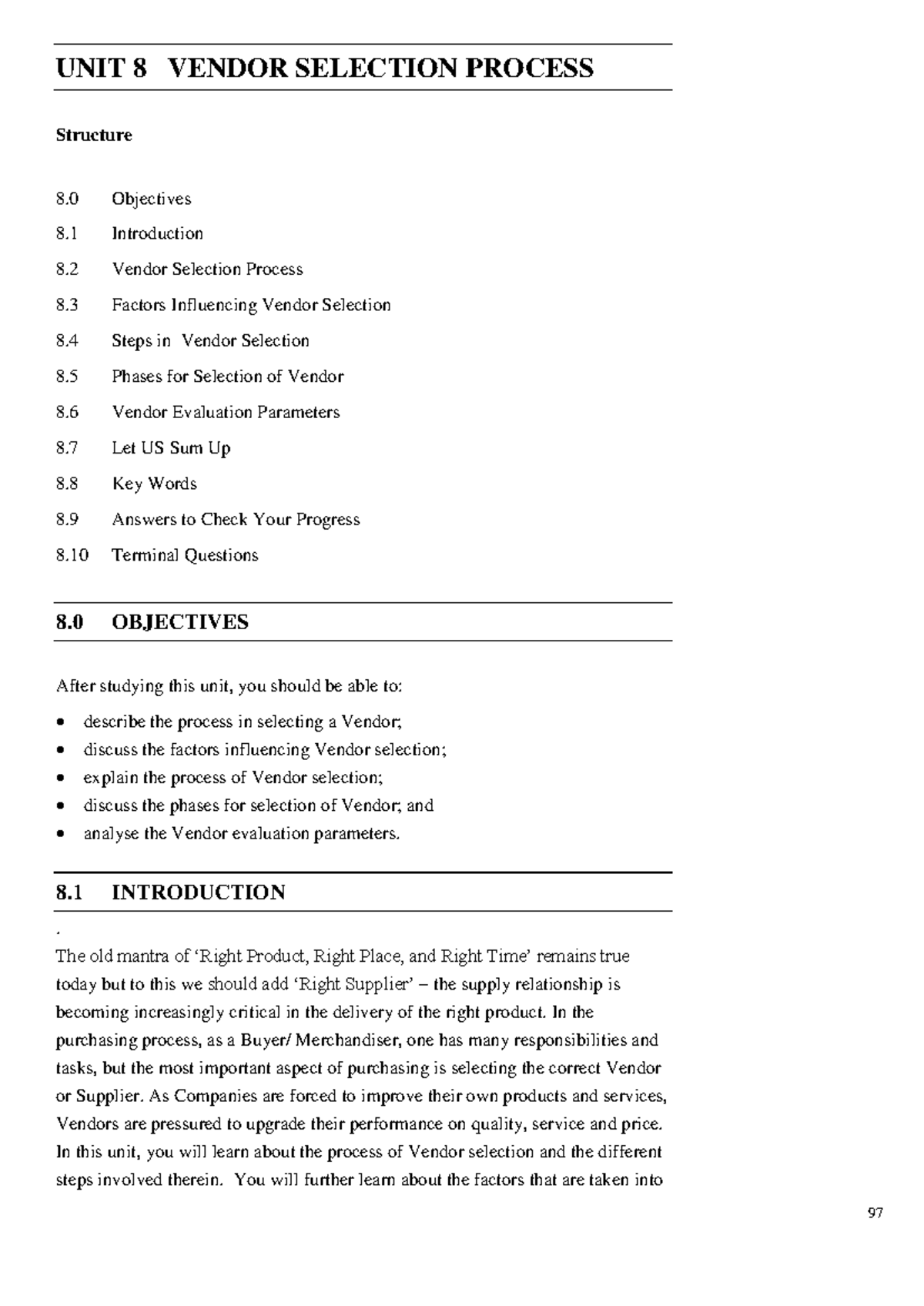 Unit 8: Vendor Selection Process Overview and Evaluation Criteria - Studocu