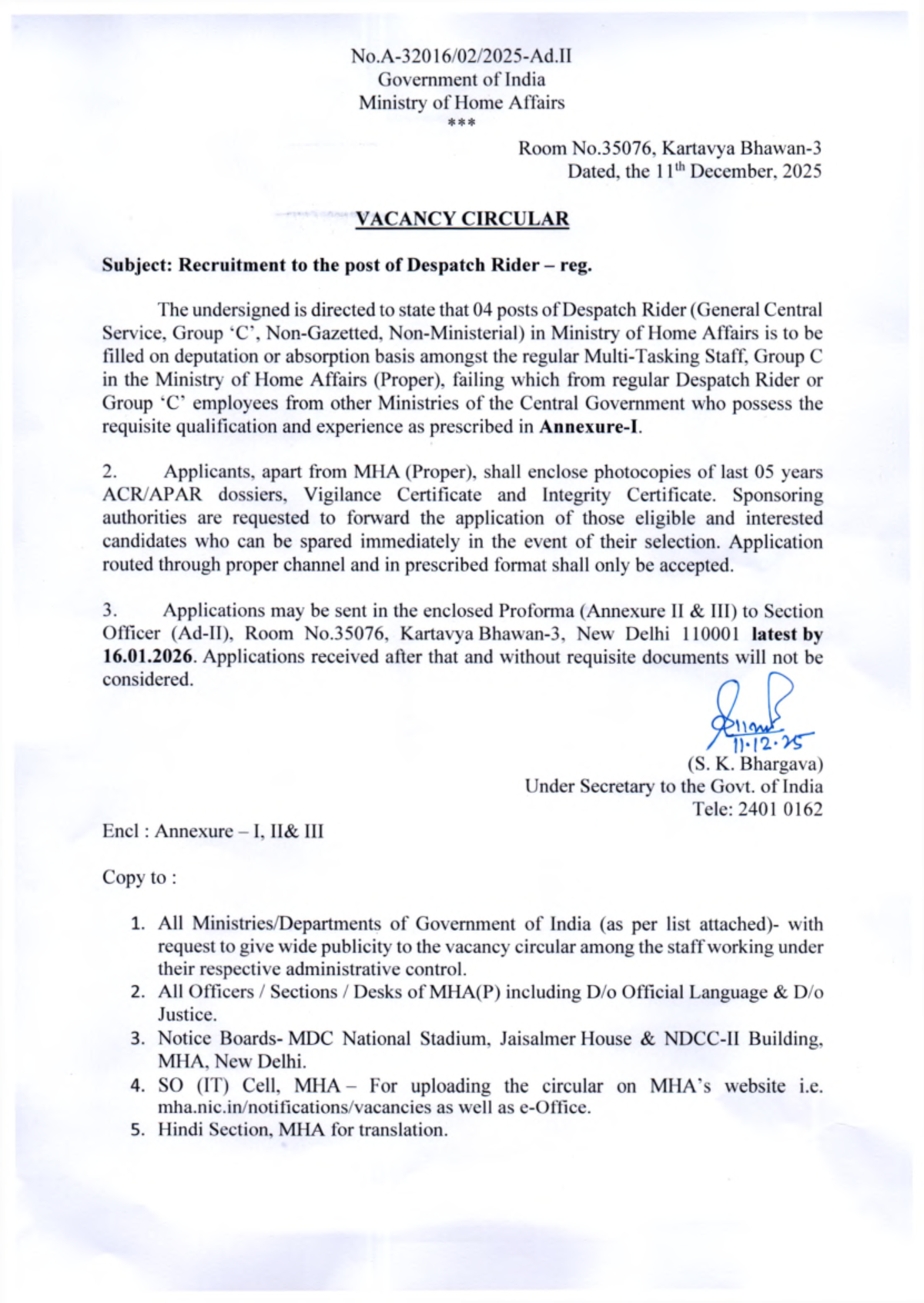 Vacancy Circular for Despatch Rider Posts - MHA DREng 12122025 - Studocu