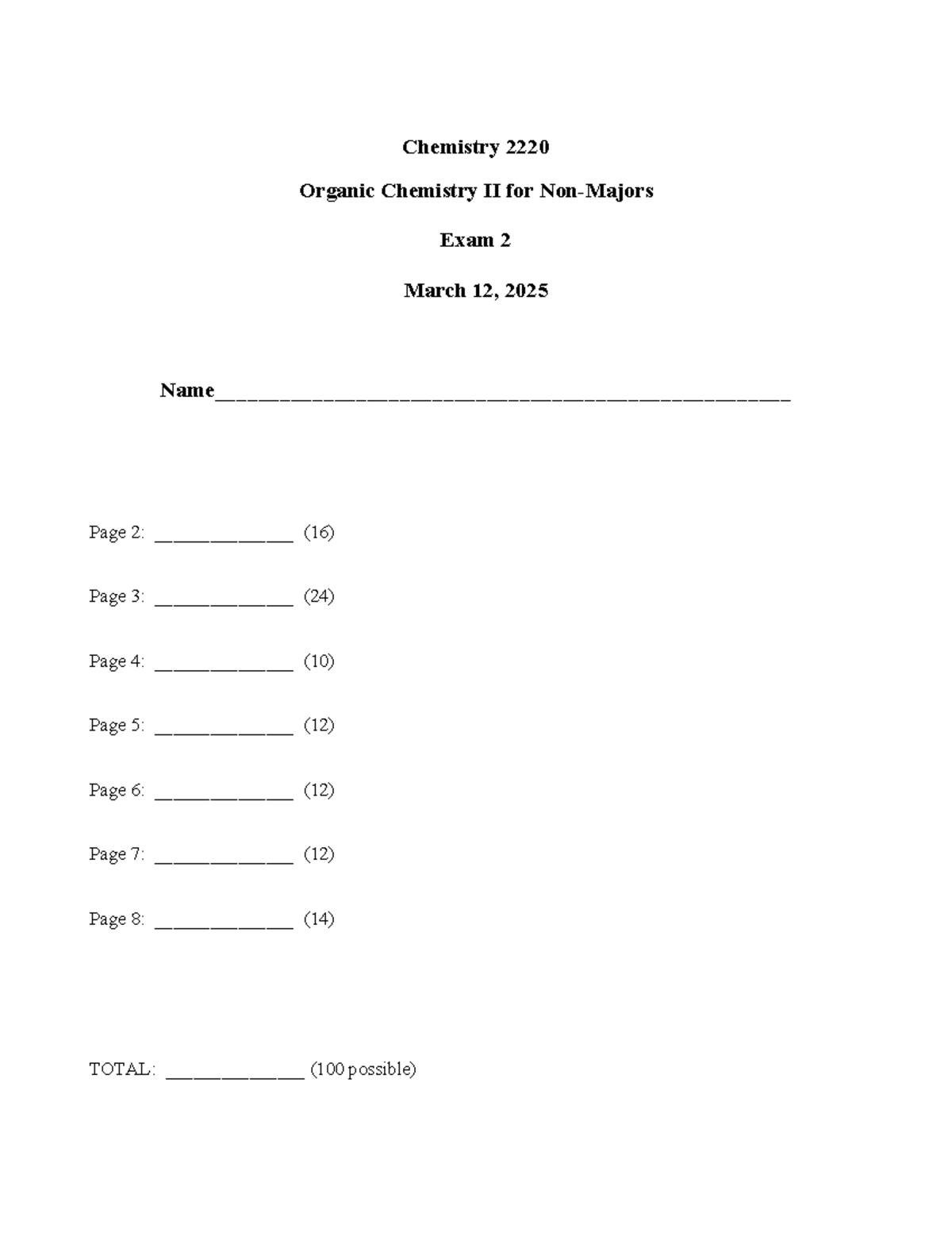 Organic Chemistry II Exam 2 Practice - Spring 2025 - Studocu