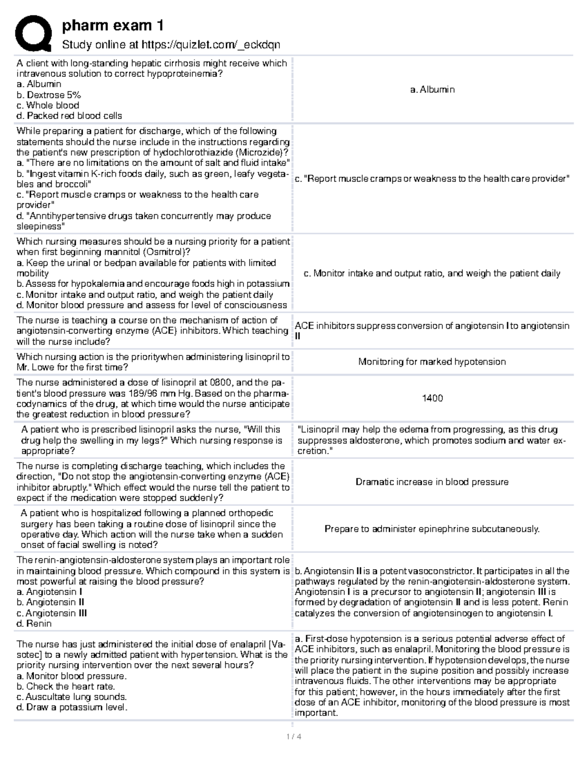 Pharm 101 - Exam 1 Practice Questions and Key Concepts - Studocu