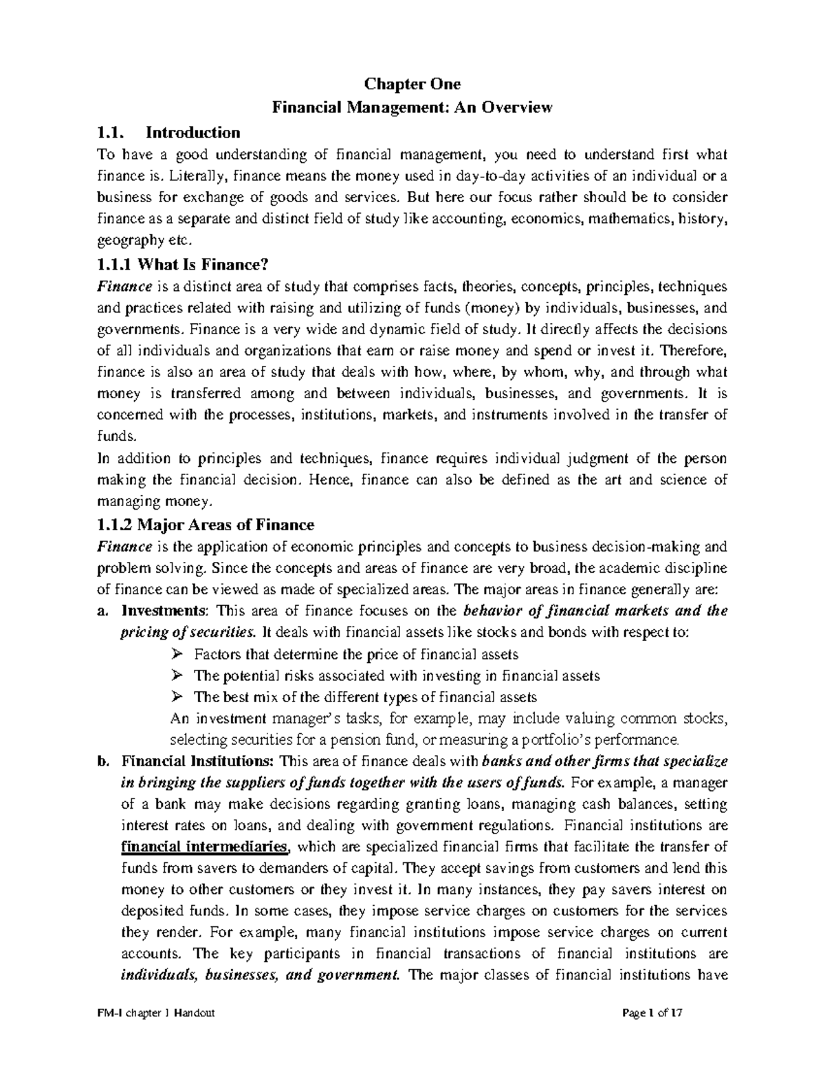 Chapter 1: Financial Management Overview (FM 101) - Studocu