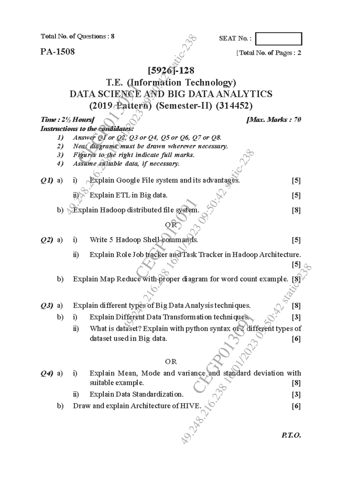 T.E. (Information Technology) DATA SCIENCE & BIG DATA ANALYTICS PYQ ...