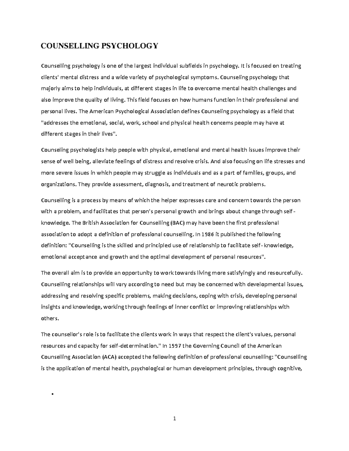 Counseling Psychology: Key Concepts and Goals in Practice - Studocu