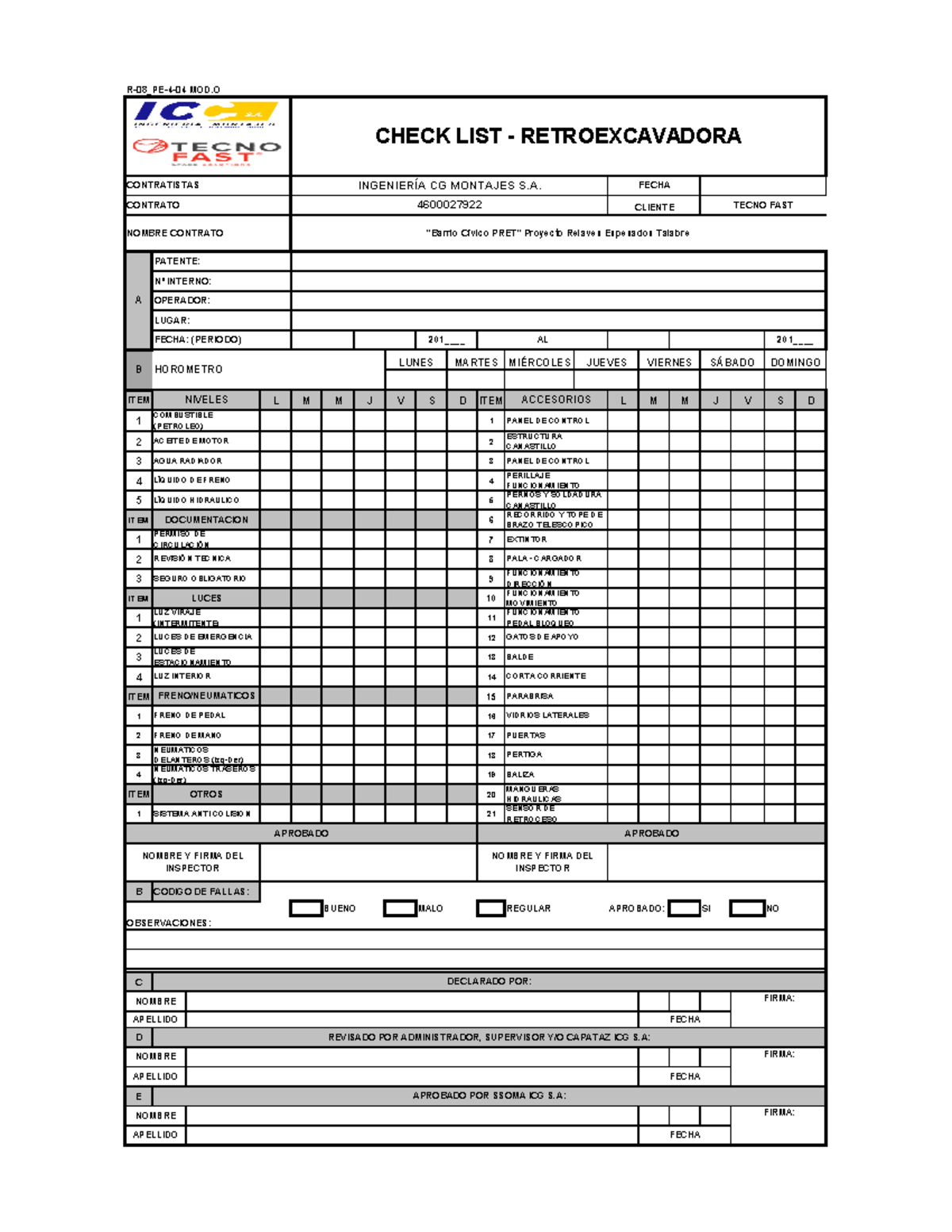 Check List Retroexcavadora - Item Inspections and Observations - Studocu