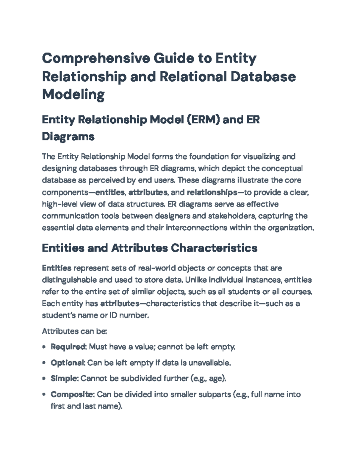 Comprehensive Guide to ER Modeling & Relational DB Design (CS101) - Studocu