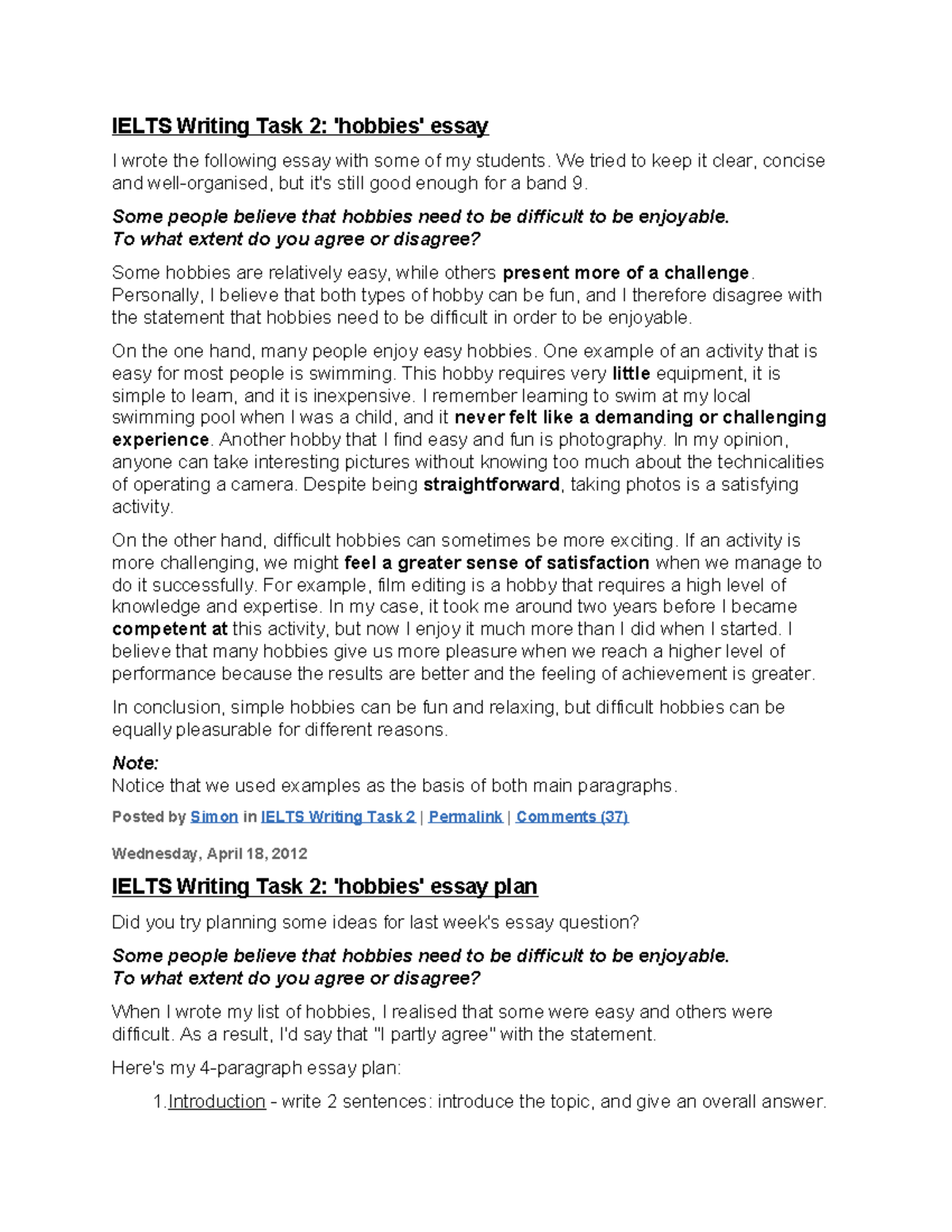 IELTS Writing Task 2: Essay on Hobbies and Enjoyment - Studocu