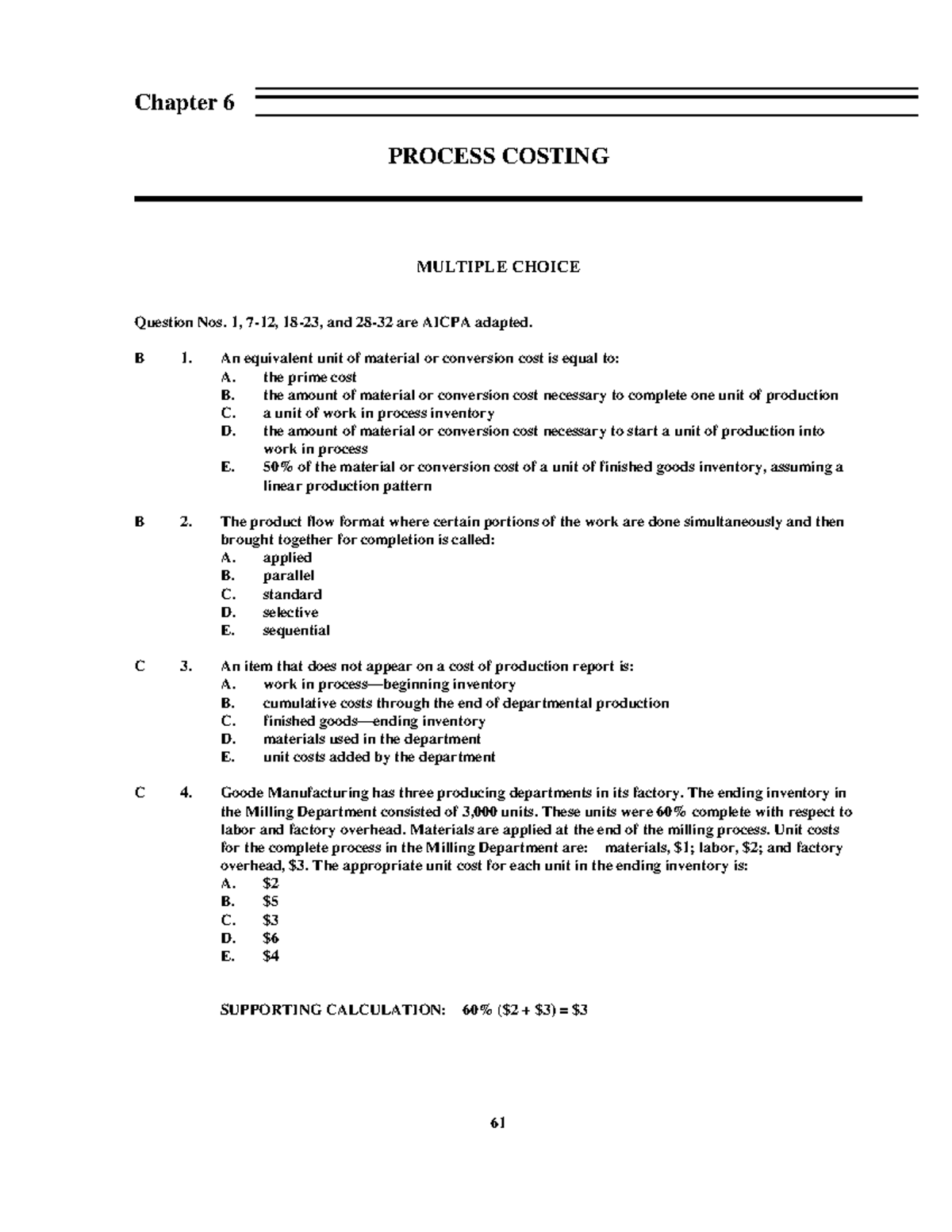 ACC 122 - Chapter 6 Process Costing Multiple Choice Questions - Studocu