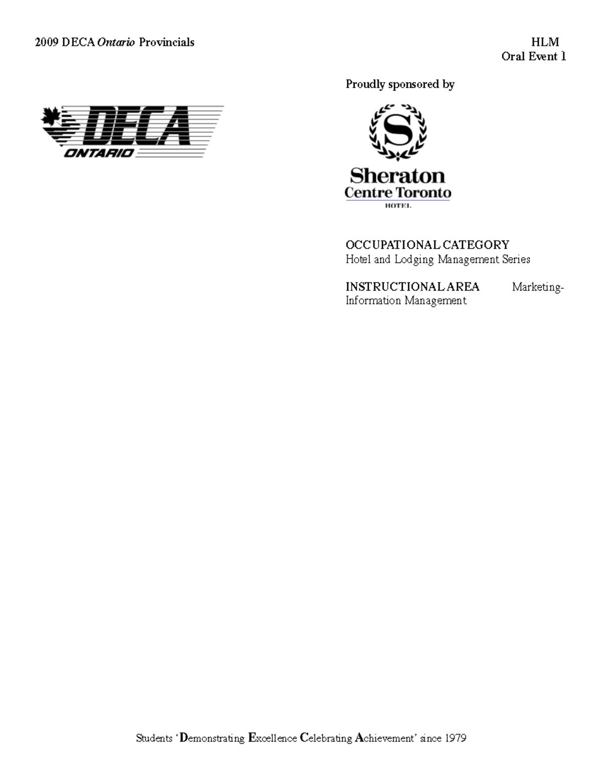2009 DECA Ontario HLM Oral Event 1: Participant Instructions ...