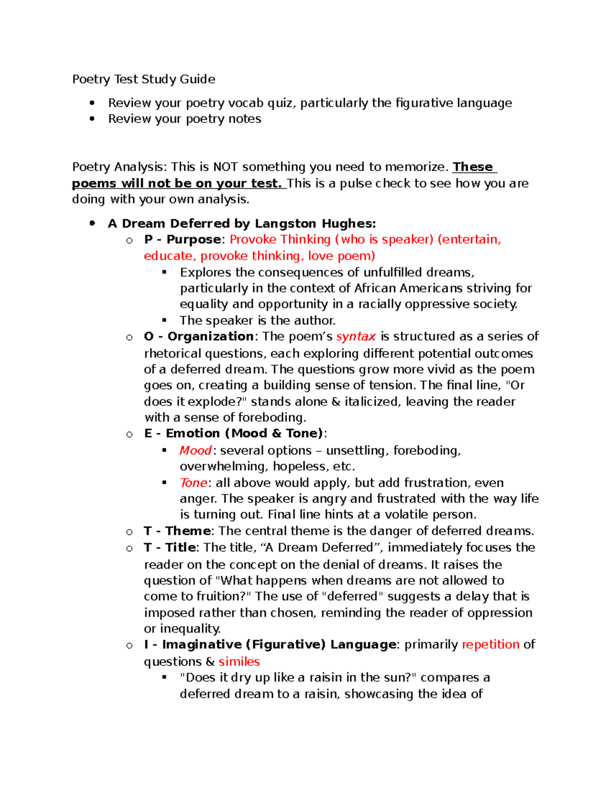 Poetry Analysis Test Study Guide: Key Poem Insights & Themes - Studocu