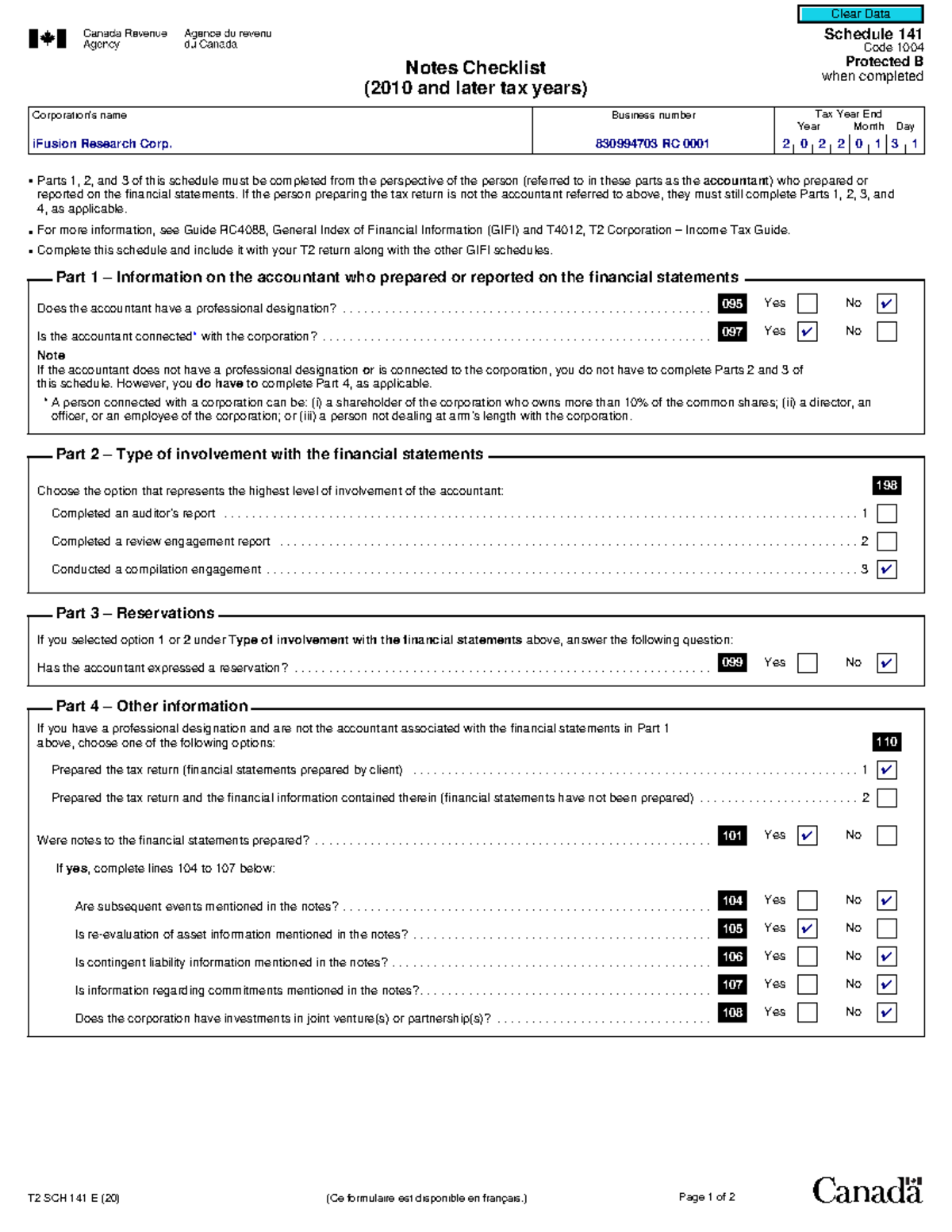 GREG12 - TEMPLATE - Schedule 141 Code 1004 Protected B (2010 and later ...