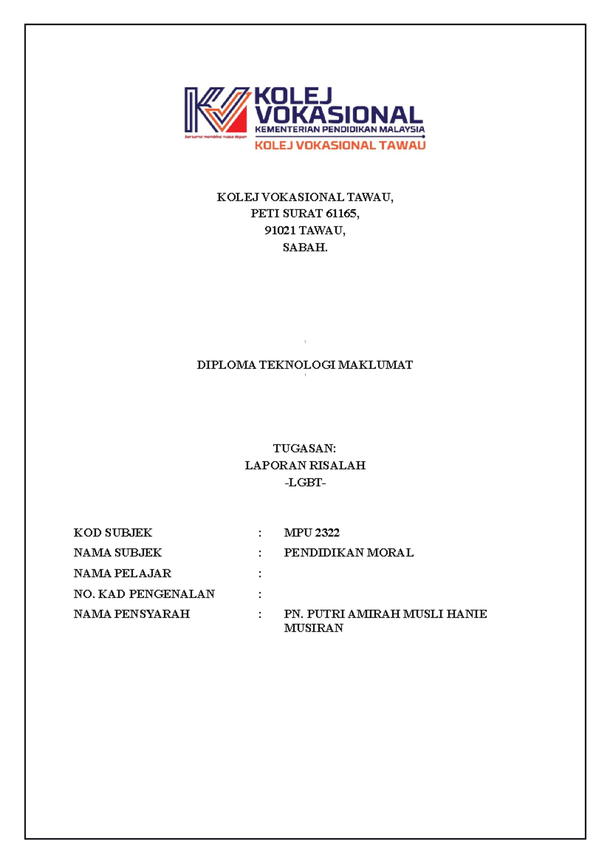 Laporan Risalah - You Can Do It - KOLEJ VOKASIONAL TAWAU, PETI SURAT ...