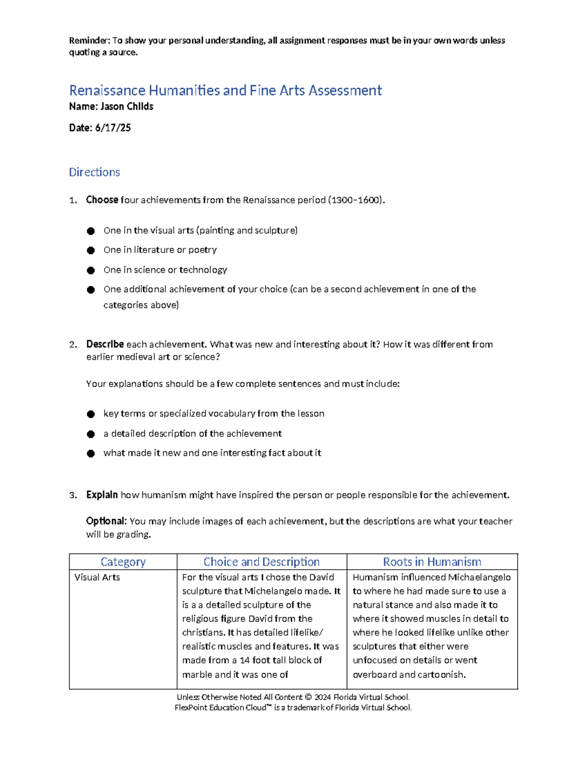 4.03 Renaissance Humanities Assignment: Achievements & Humanism ...