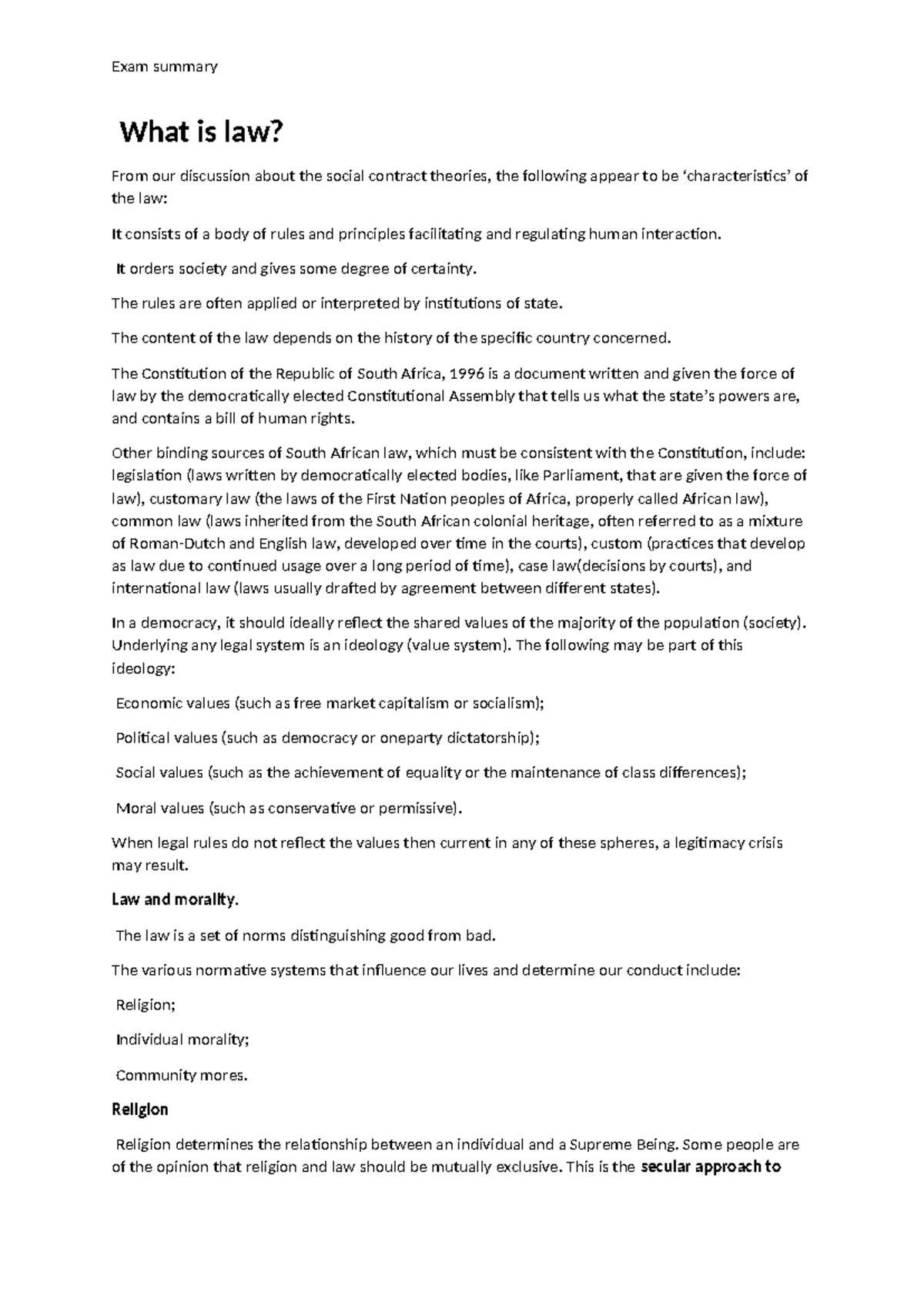 LAW 101: Exam Summary and Key Concepts on Legal Principles - Studocu