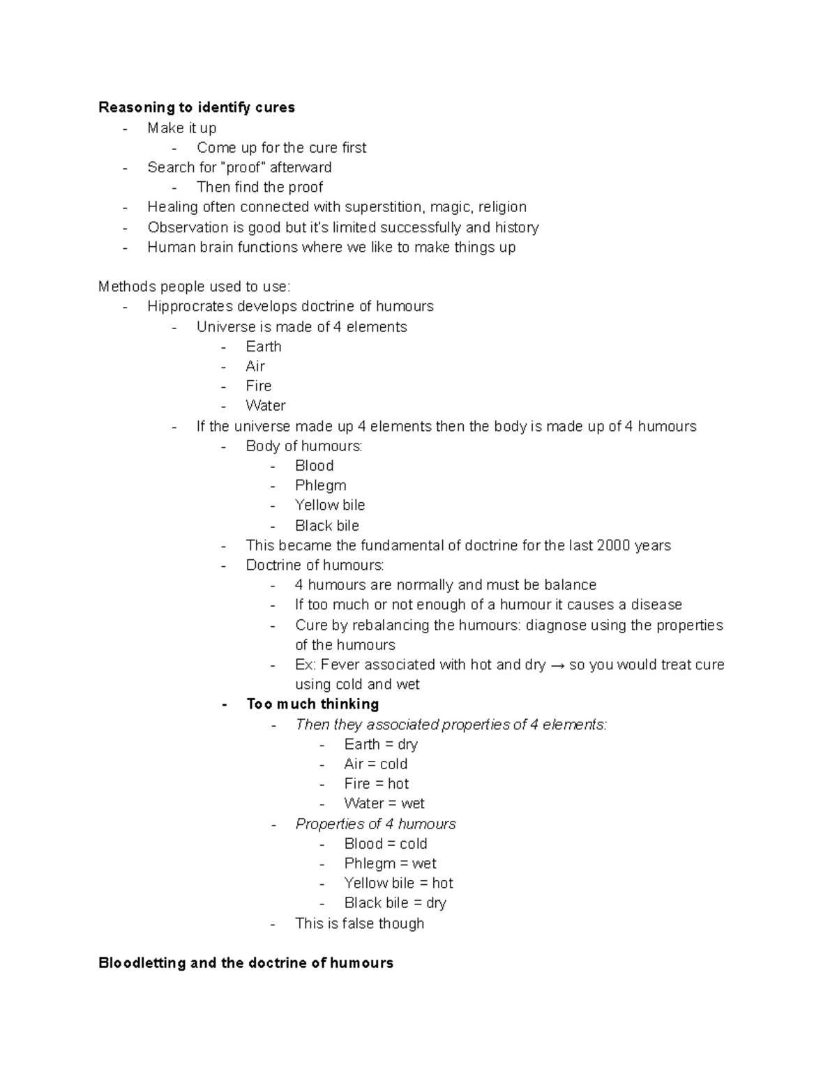 BPS Module 1 - Notes on Historical Cures and the Doctrine of Humours ...