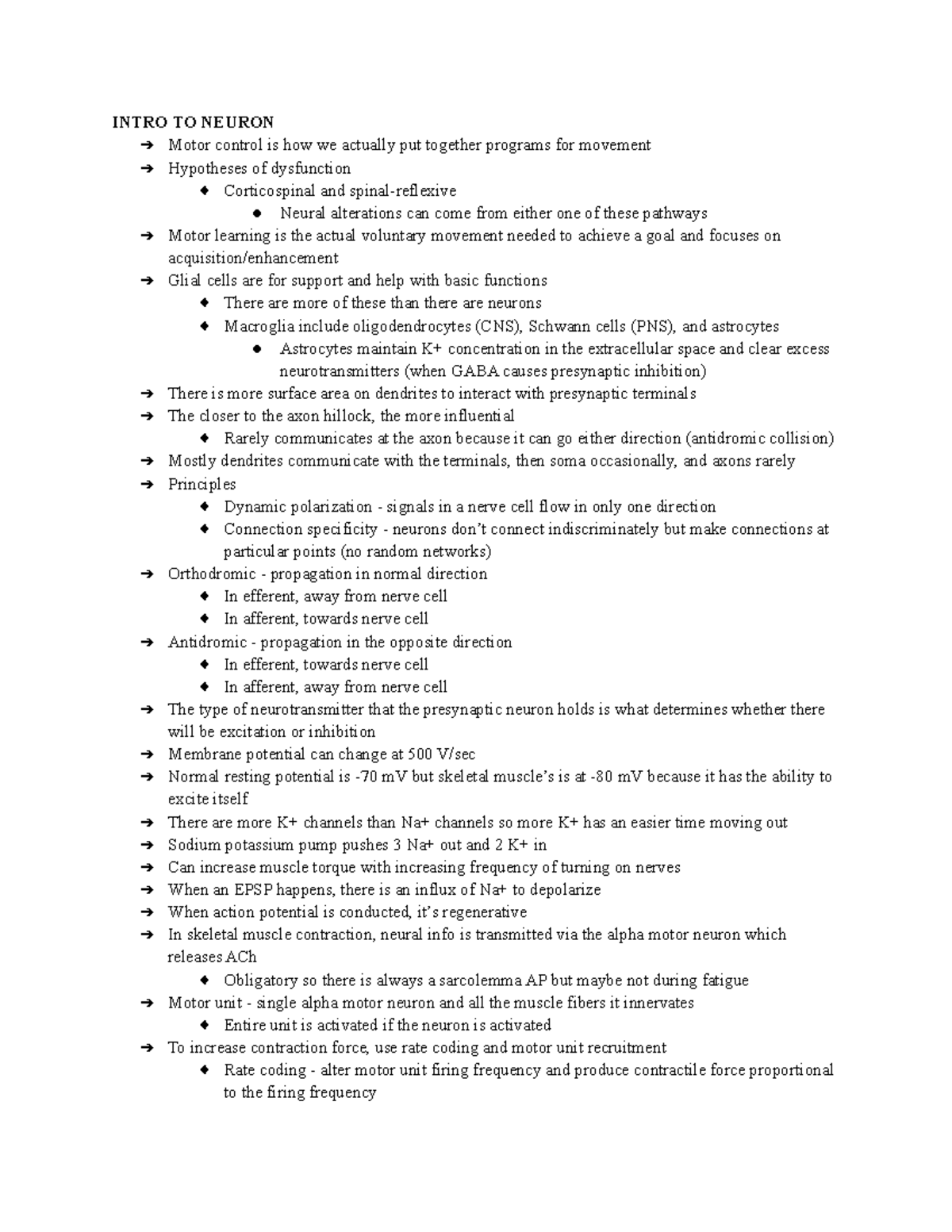 380 Final Exam - Lecture Notes on CNS and Motor Control - Studocu