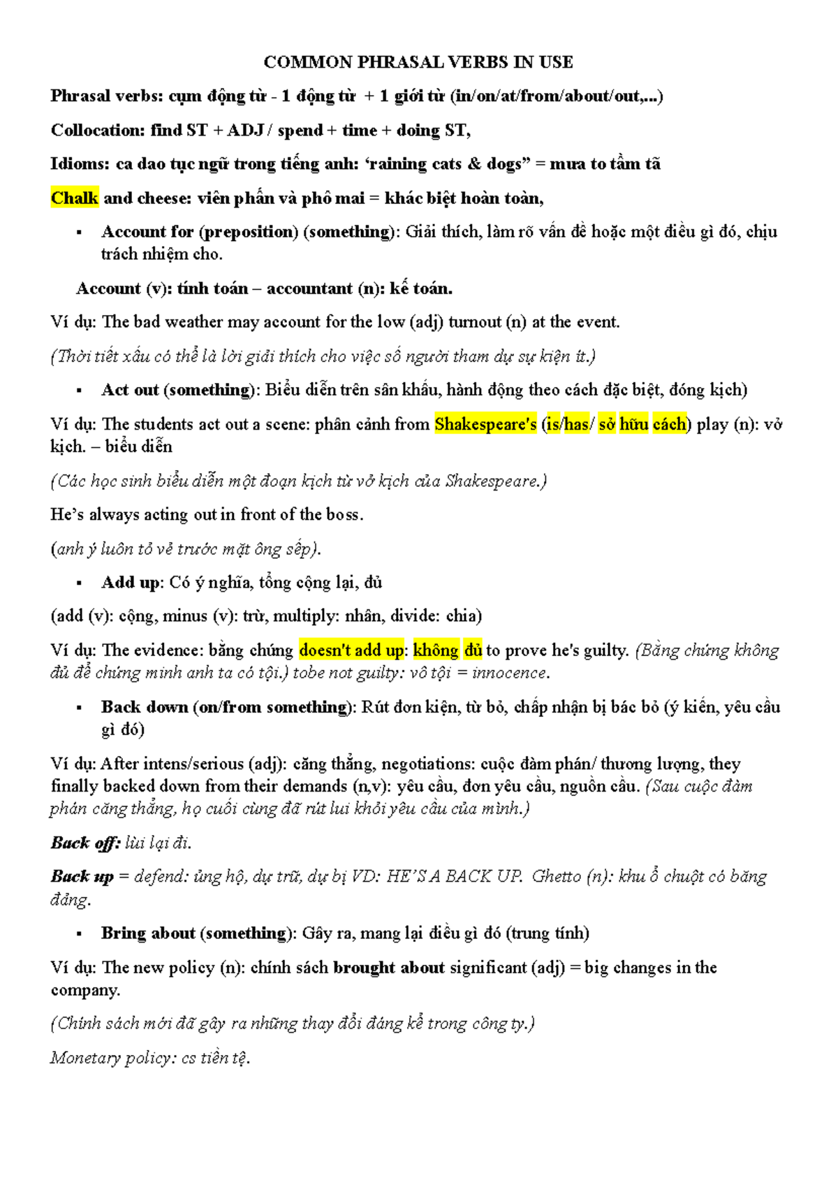 Common Phrasal Verbs in Use: Essential Guide for English Learners - Studocu
