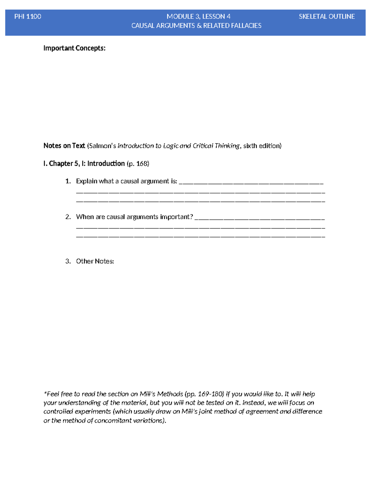 PHI 1100 Module 3: Lesson 4 - Causal Arguments & Fallacies Outline ...