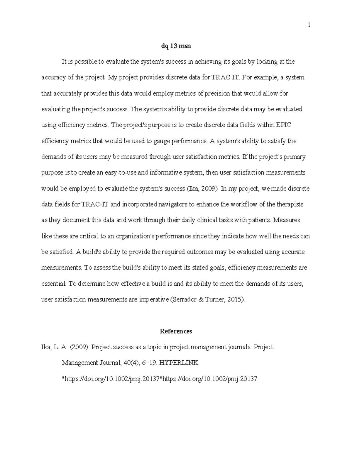 Dq 13 MSN - Evaluating Project Success Through Metrics - Studocu